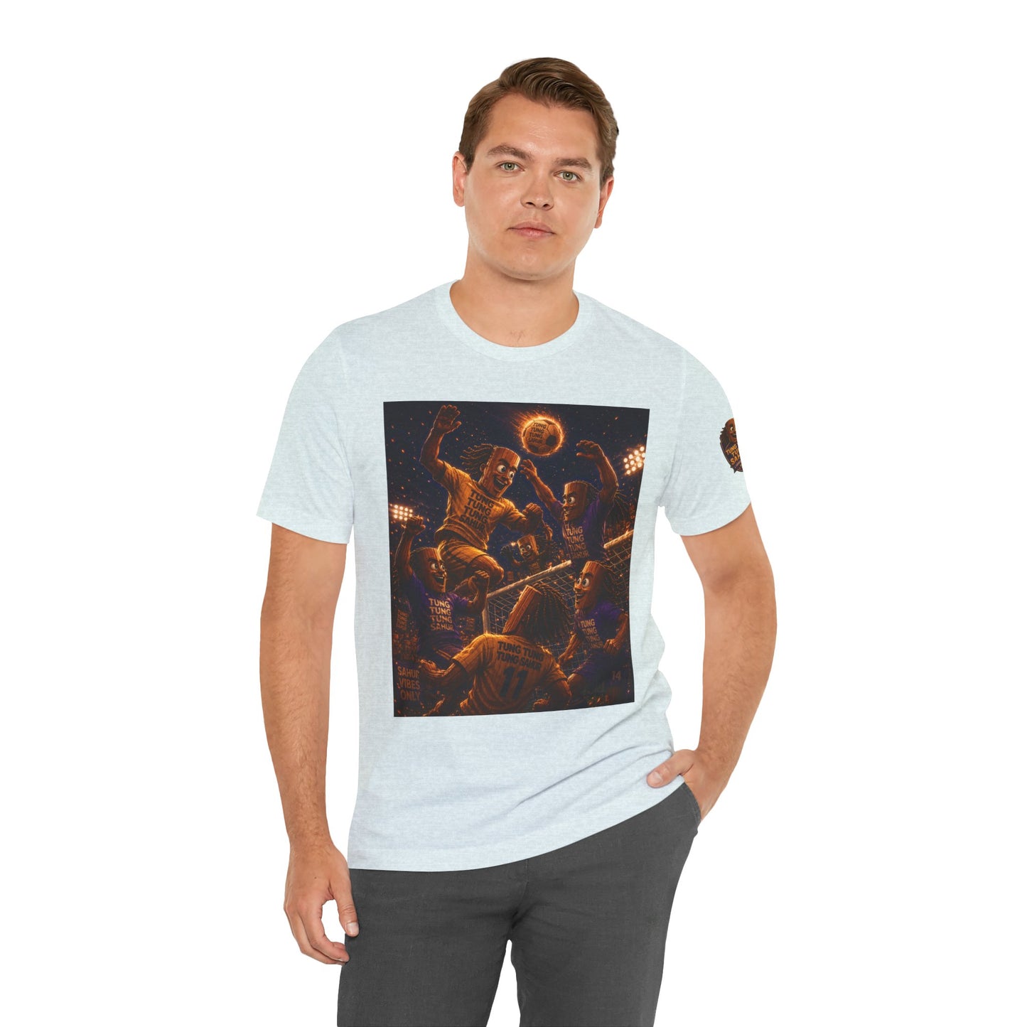 Tung Tung Tung Sahur Header Goal Soccer Action Graphic Tee — Team Court Night Design