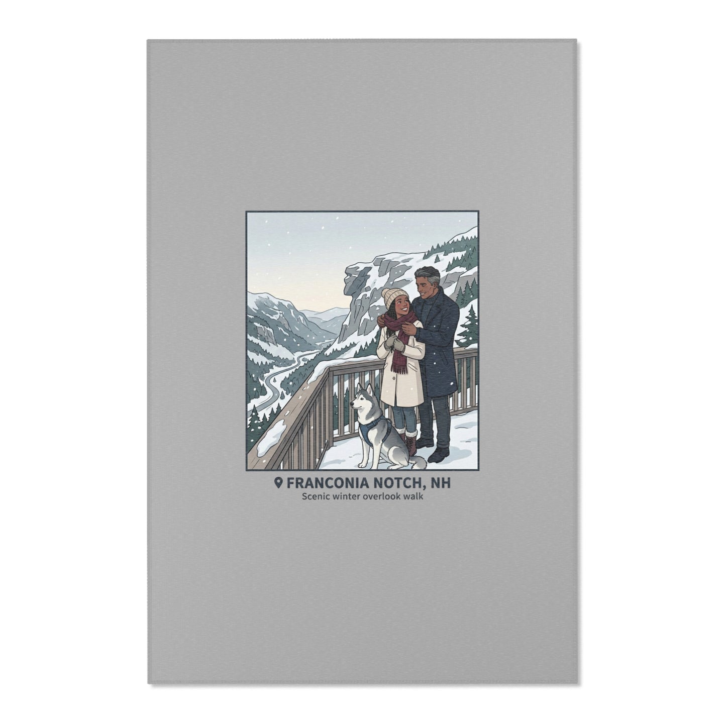 Franconia Notch Scenic Winter Area Rug — Couple & Husky Mountain Print