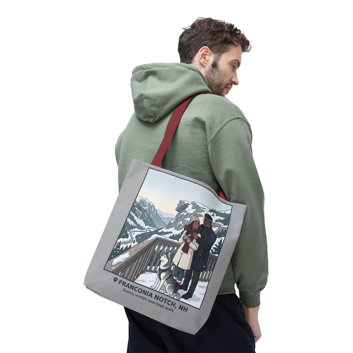Franconia Notch Winter Couple Tote Bag — Scenic New Hampshire Snowy Overlook Tote
