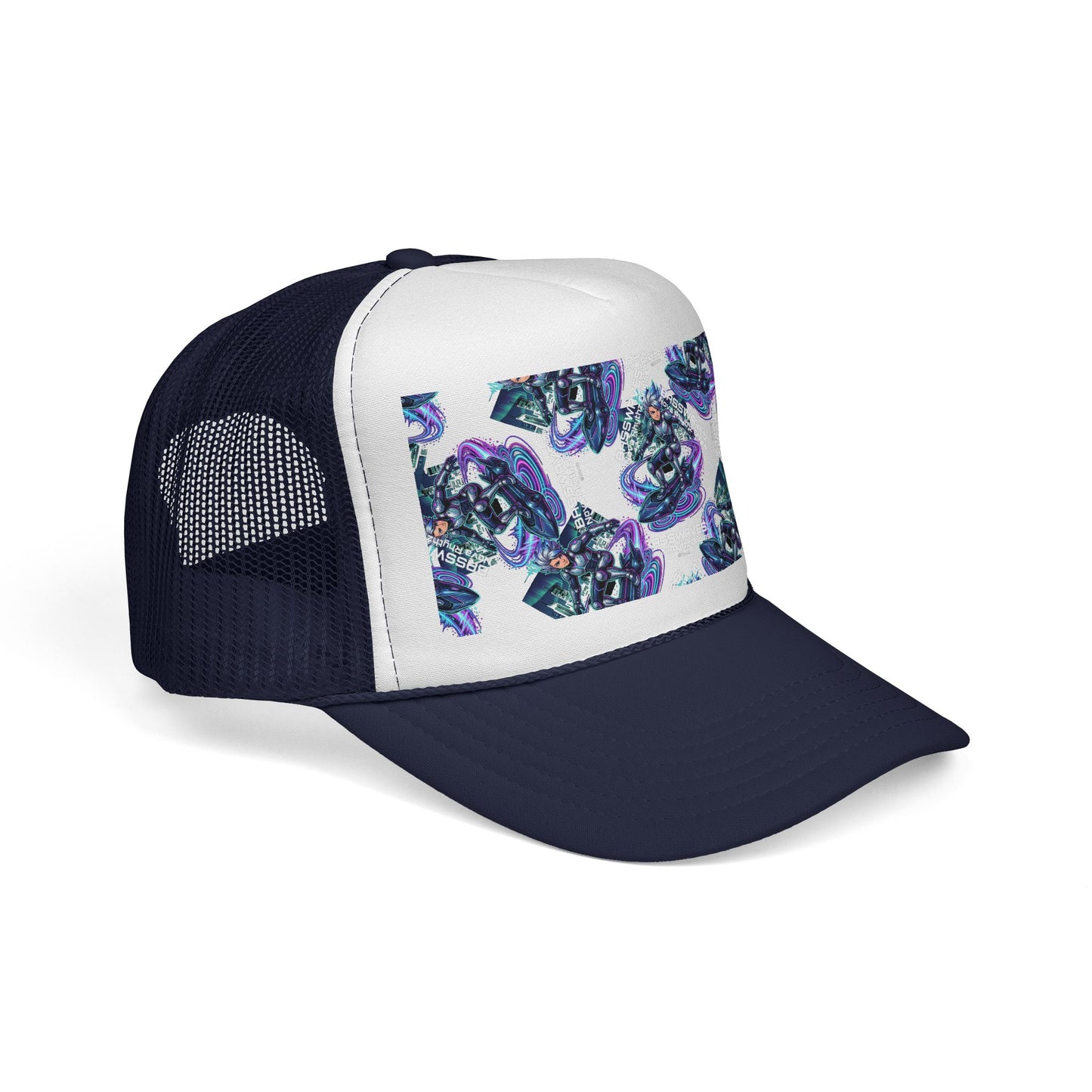 Abstract Amethyst Crystal Trucker Cap — Violet Geode Pattern Mesh Hat