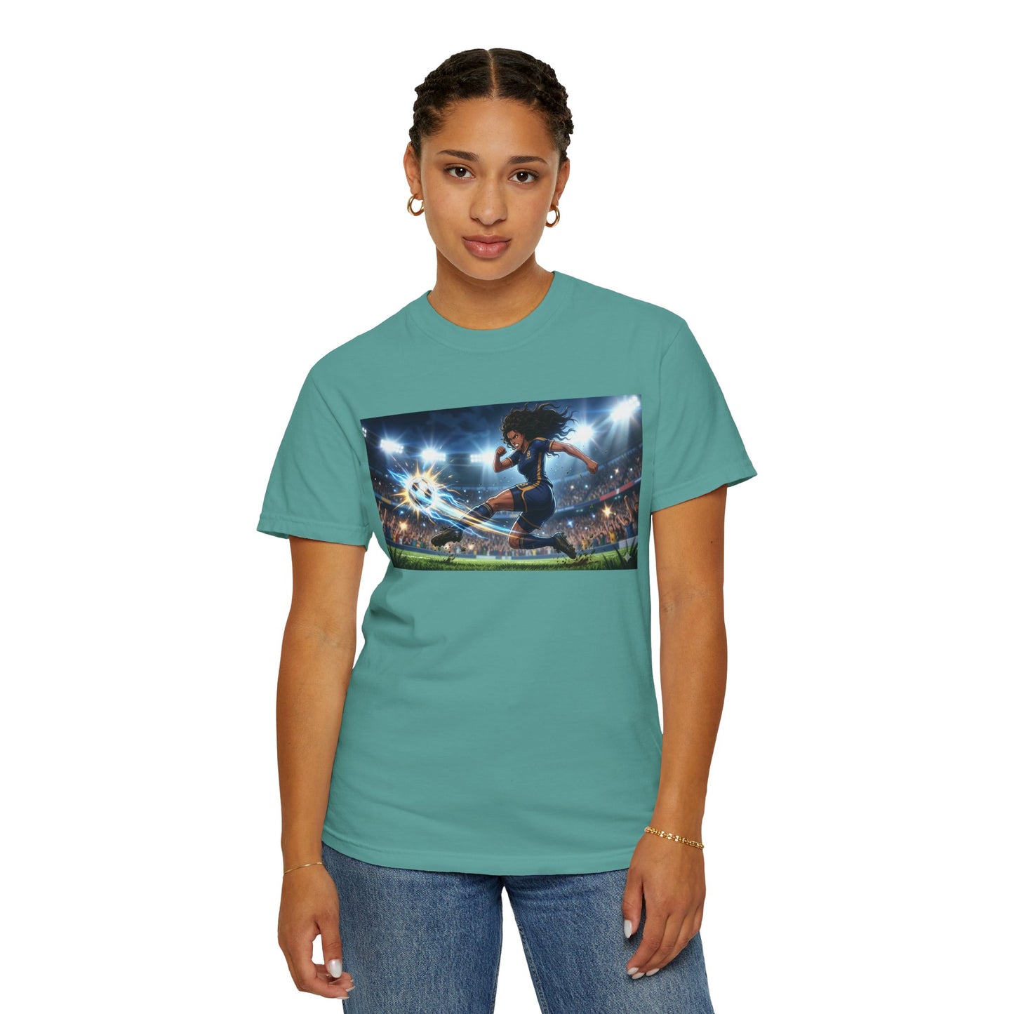 Soccer Kick Graphic T-Shirt — Energetic Stadium Football Design
