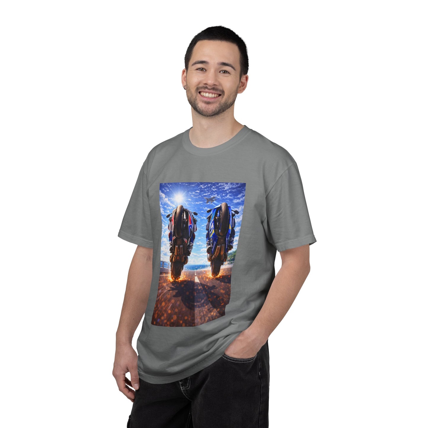 Motorcycle Sunset T-Shirt — Two Bikes Riding Into the Horizon
