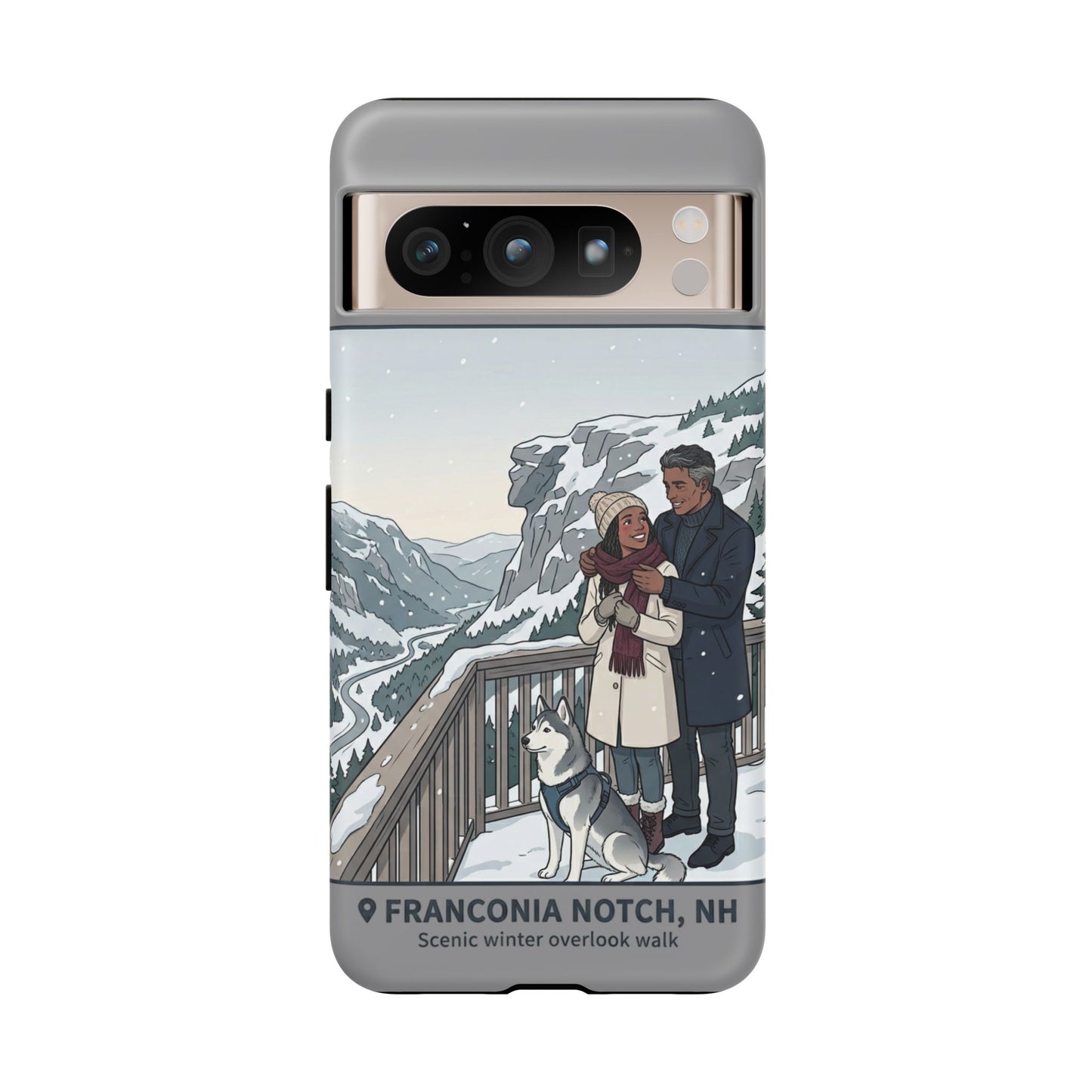 Winter Scenic Phone Case — Franconia Notch NH Couples & Husky Design