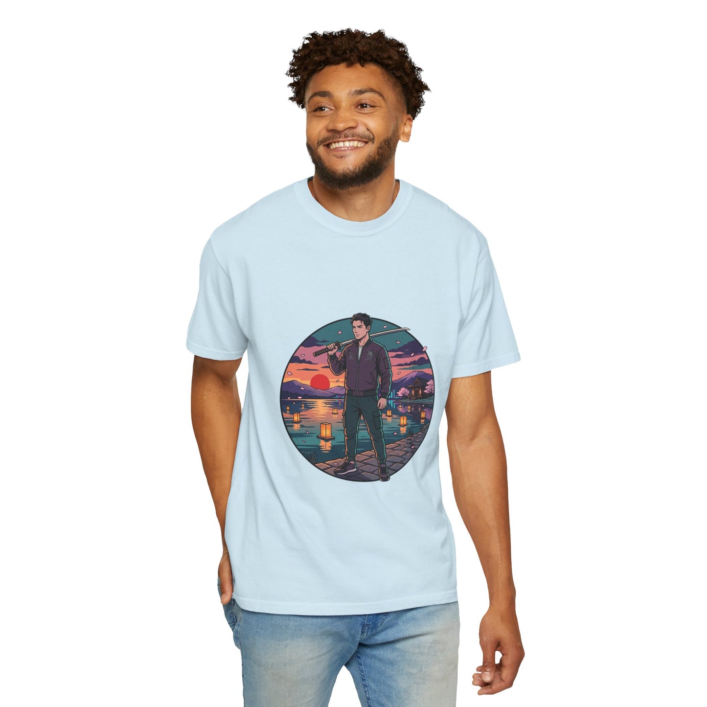Vintage Night Harbor T-Shirt — Retro Sunset Fisherman Graphic Tee
