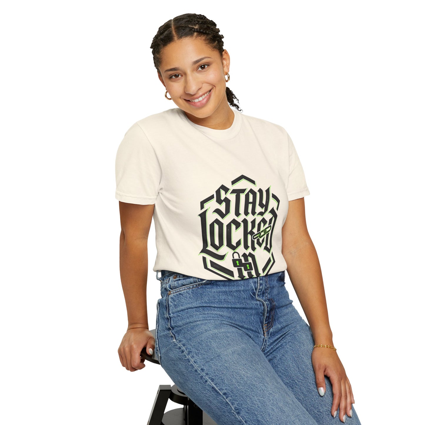 Stay Locked In T-Shirt — Bold Gothic Logo Tee