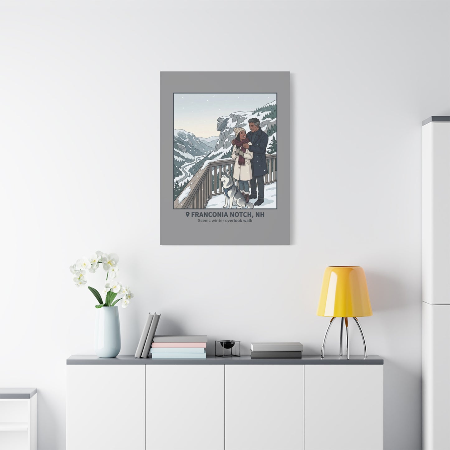 Franconia Notch Winter Couple Canvas Wall Art — Scenic New Hampshire Snowy Overlook Print