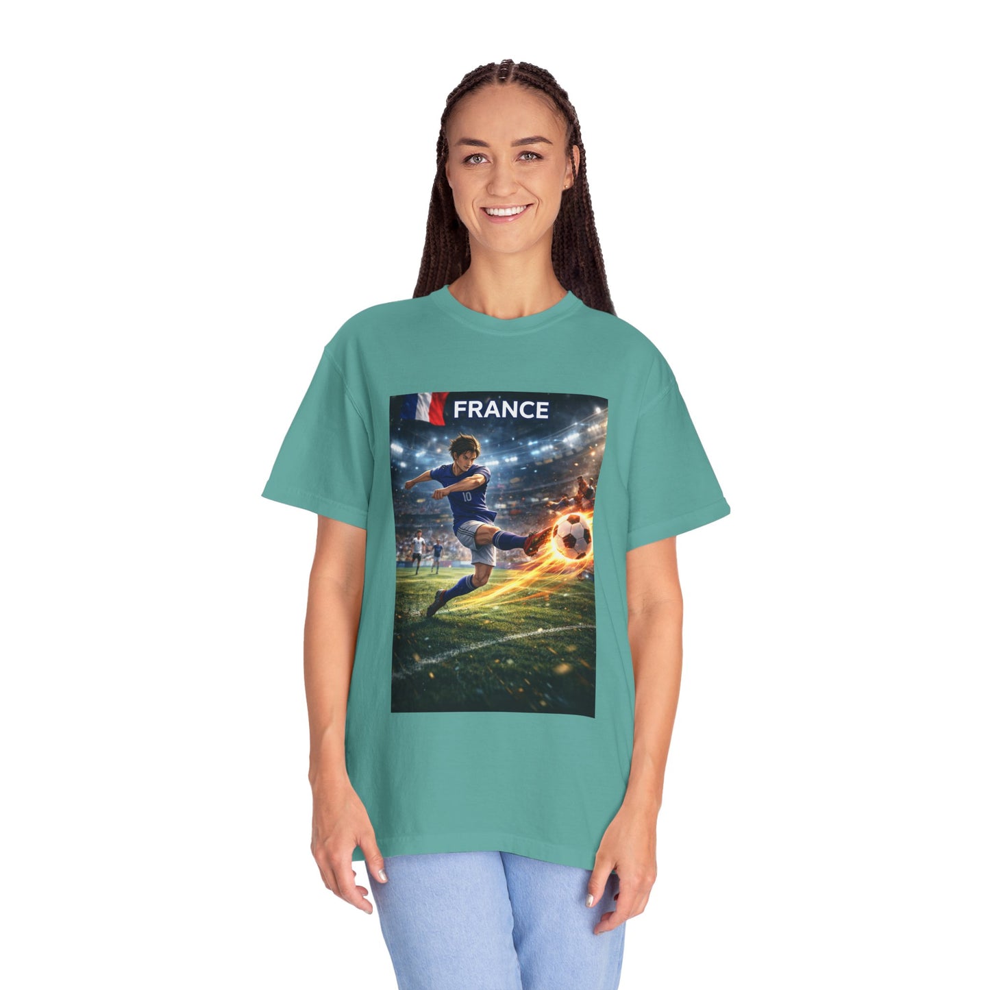 France Soccer Player Graphic T-Shirt — Football Kick Stadium Design