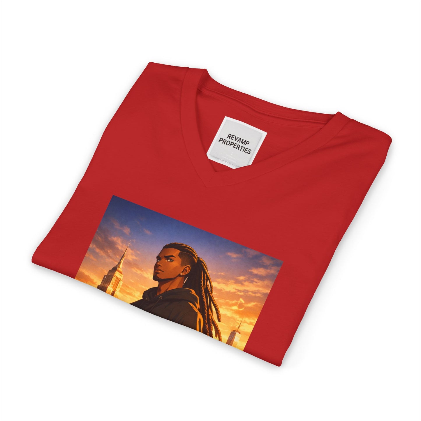 Dreadlocks Sunset Cityscape V-Neck Tee
