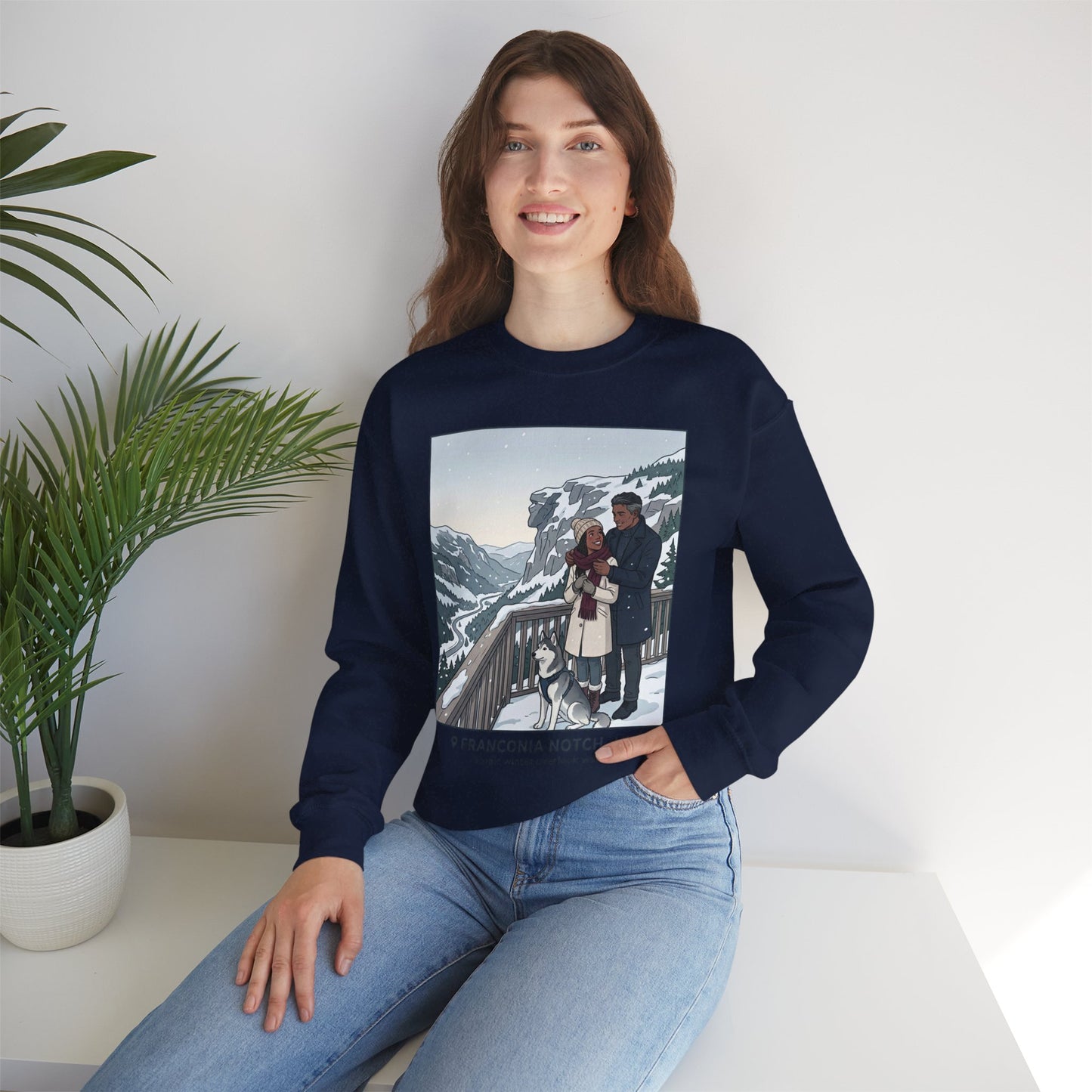 Crewneck Sweatshirt — Franconia Notch Winter Couple Scenic Graphic