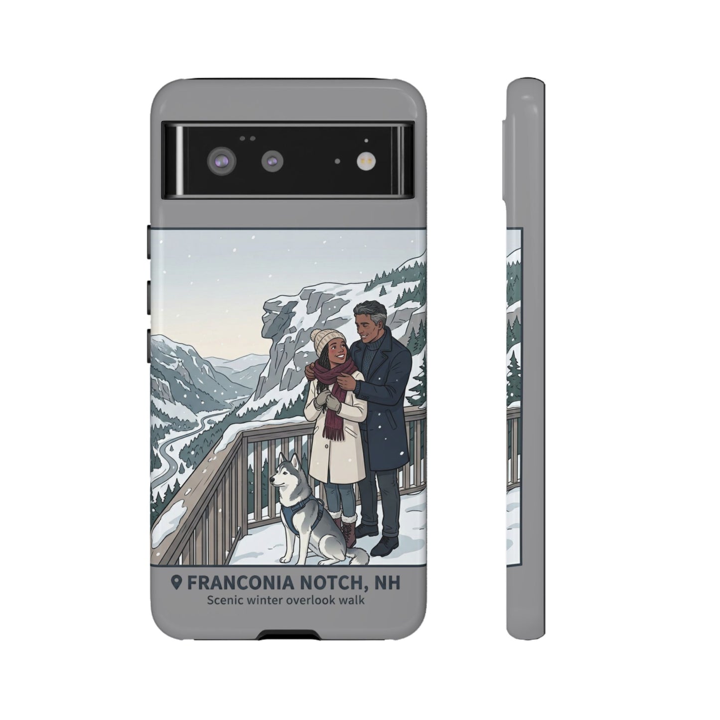 Winter Scenic Phone Case — Franconia Notch NH Couples & Husky Design