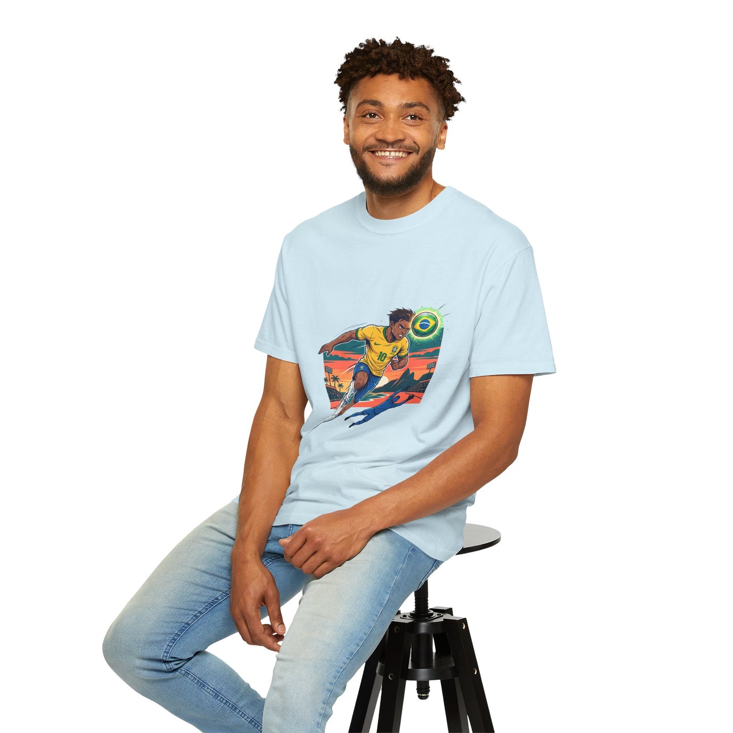 Brazil Soccer Player Graphic T-Shirt — Retro Sunset Football Tee