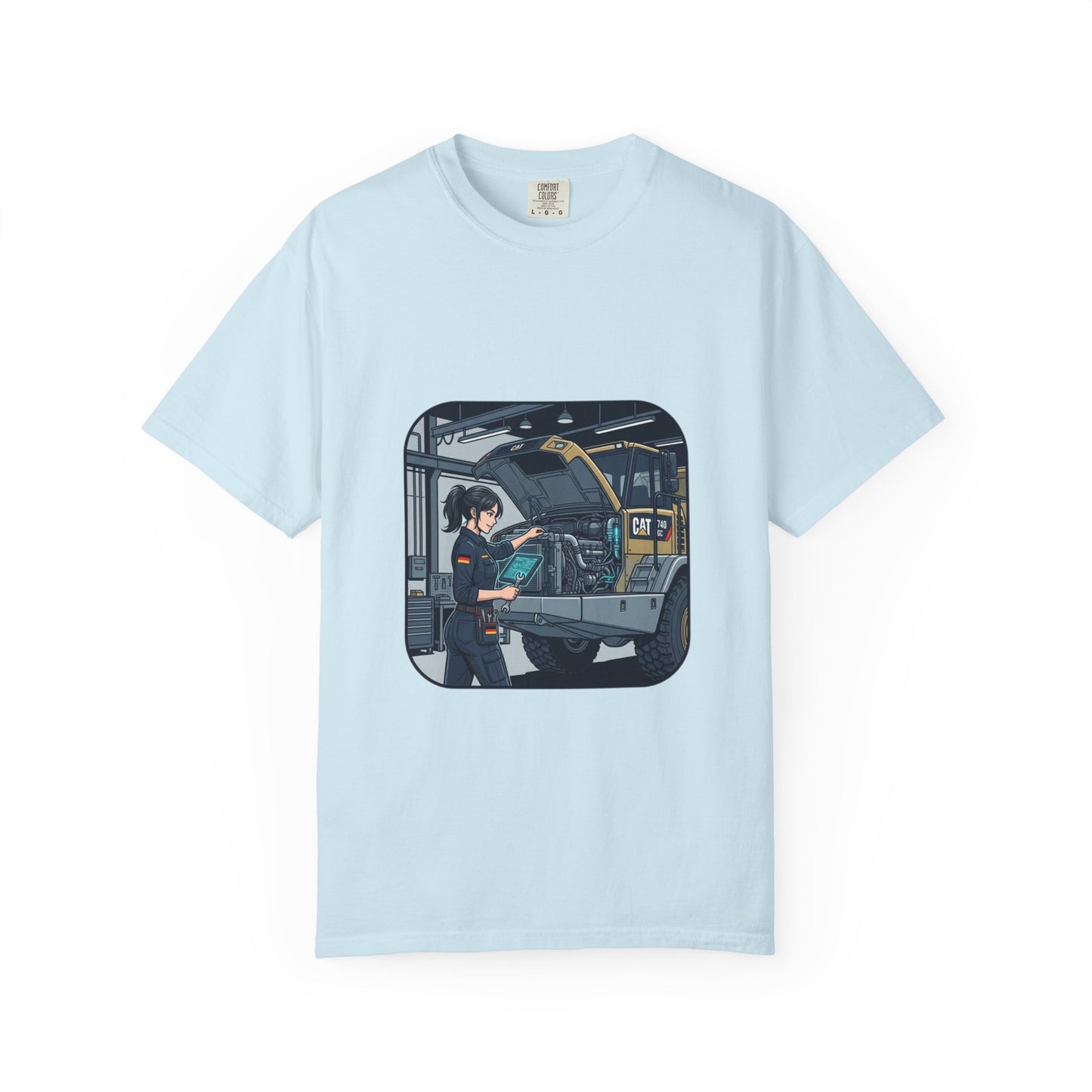 Mechanic Garage Scene T-Shirt — Vintage Truck Repair Illustration