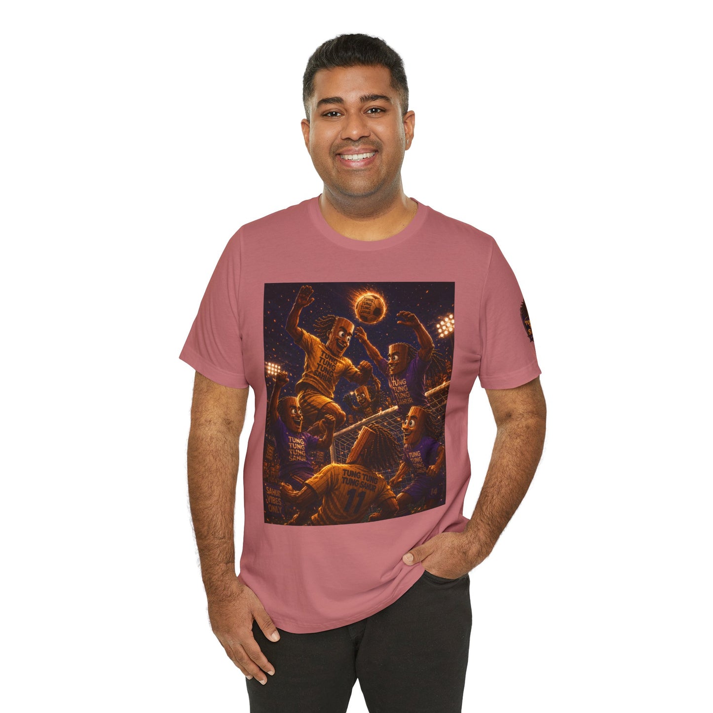 Tung Tung Tung Sahur Header Goal Soccer Action Graphic Tee — Team Court Night Design