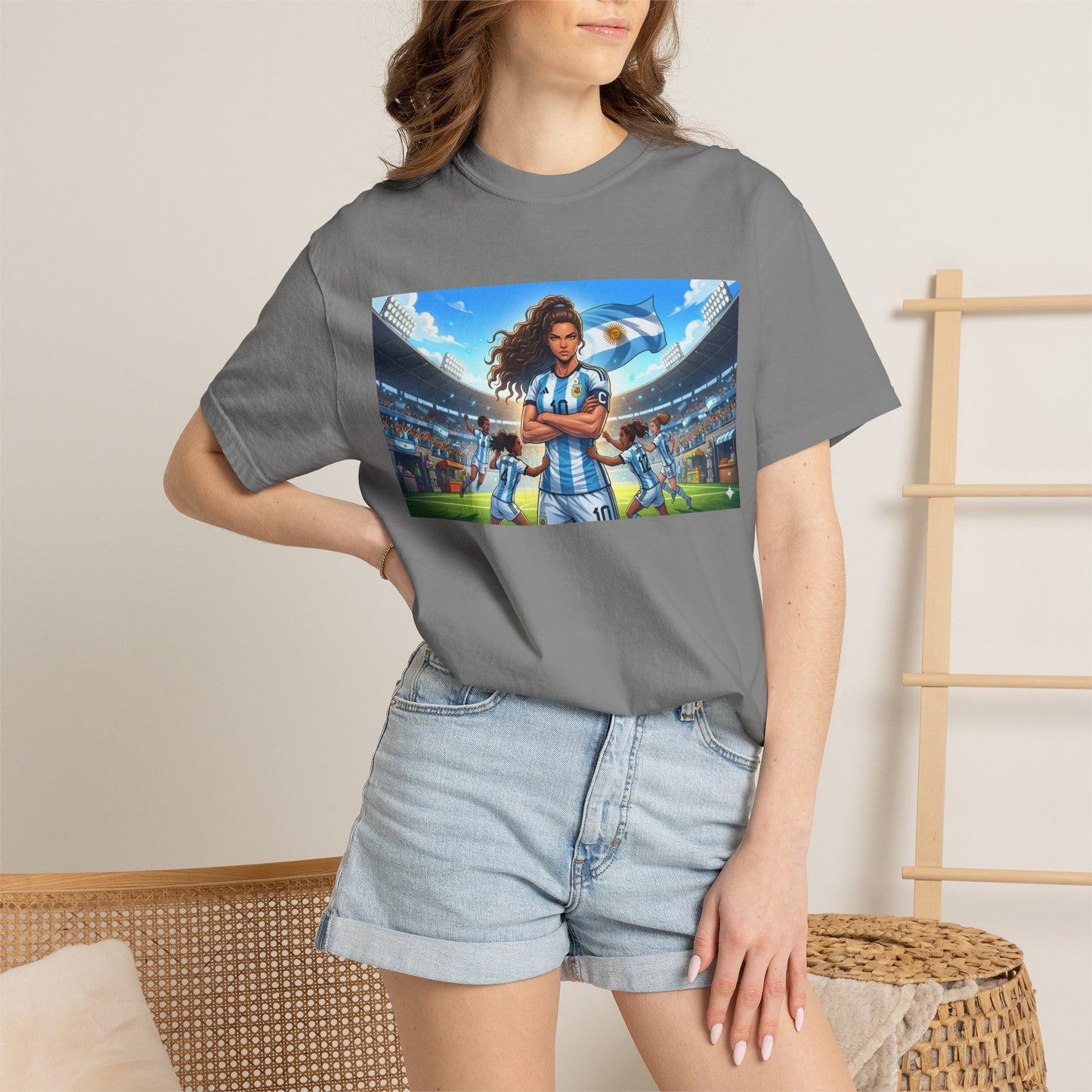 Argentina Soccer Heroine Stadium T-Shirt – Female Soccer Player Graphic Tee