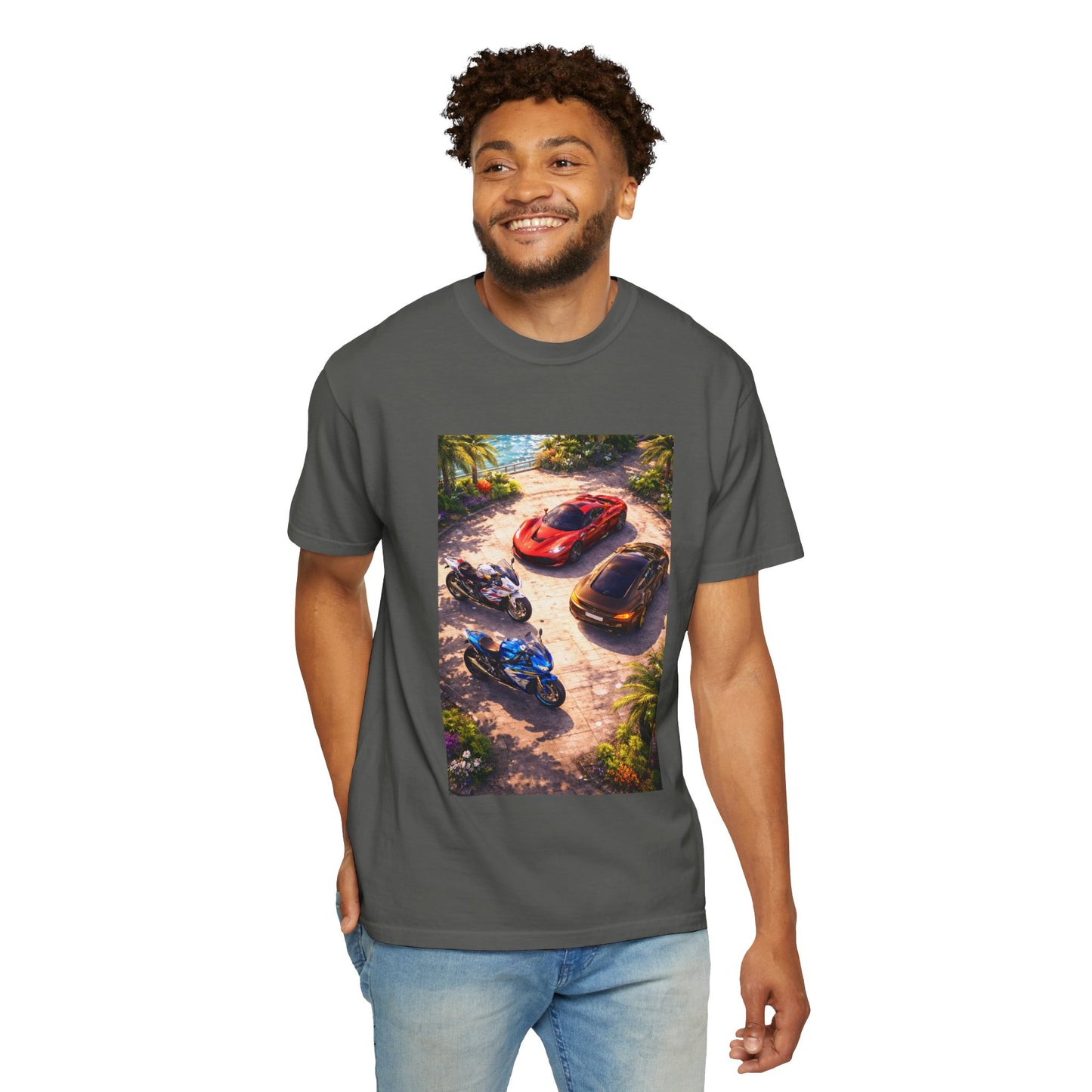 MULTI-VEHICLE - T-Shirt — Tropical Sports Cars & Motorbikes Print