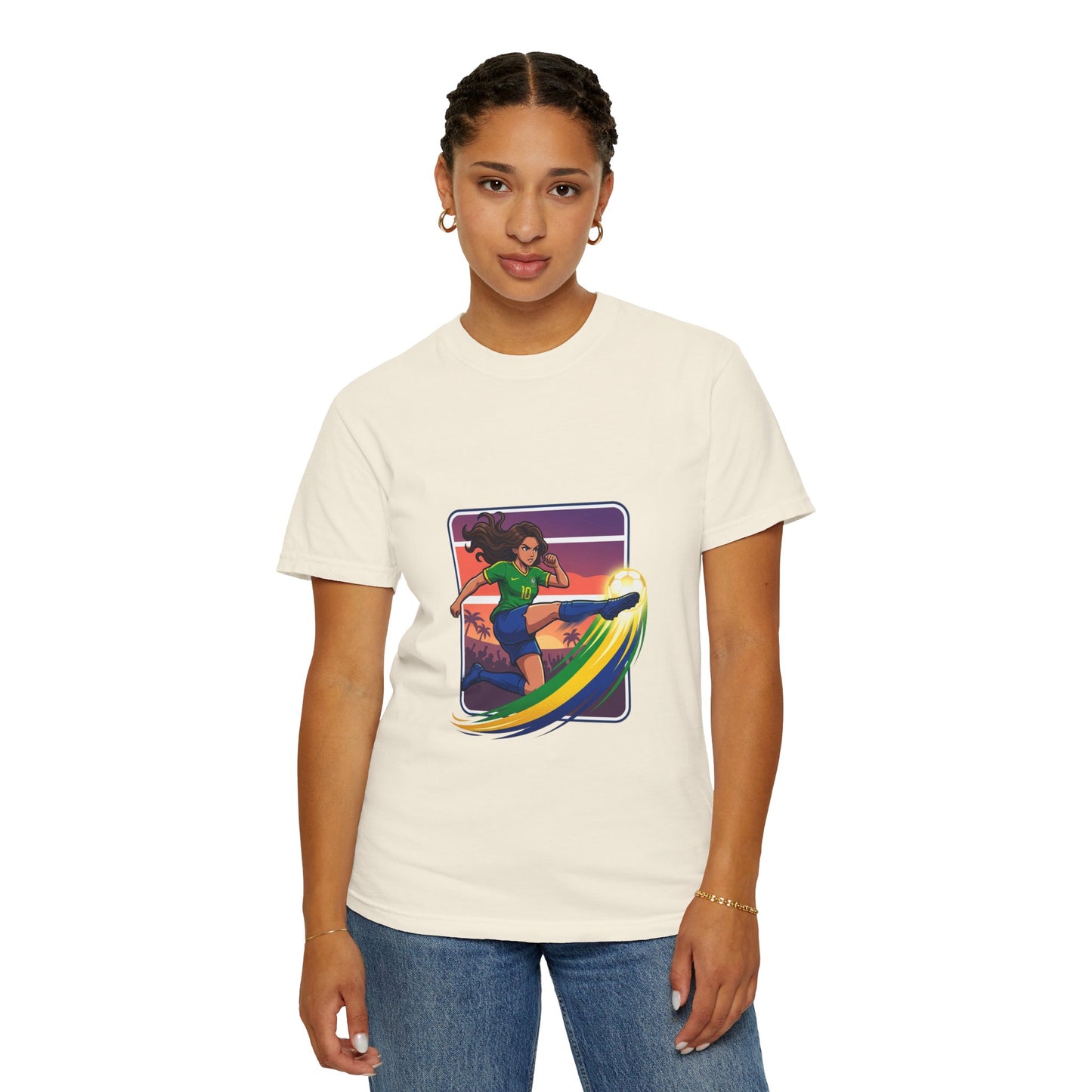 Surfing Sunset T-Shirt — Girl Surfer Rainbow Wave Graphic Tee