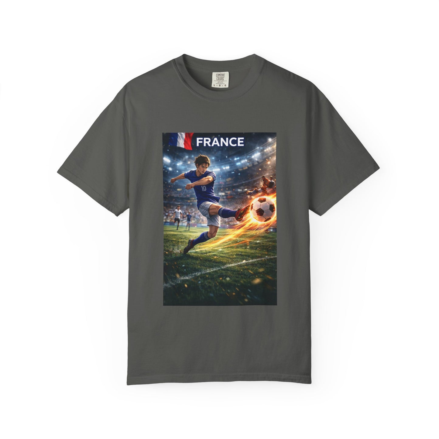France Soccer Player Graphic T-Shirt — Football Kick Stadium Design