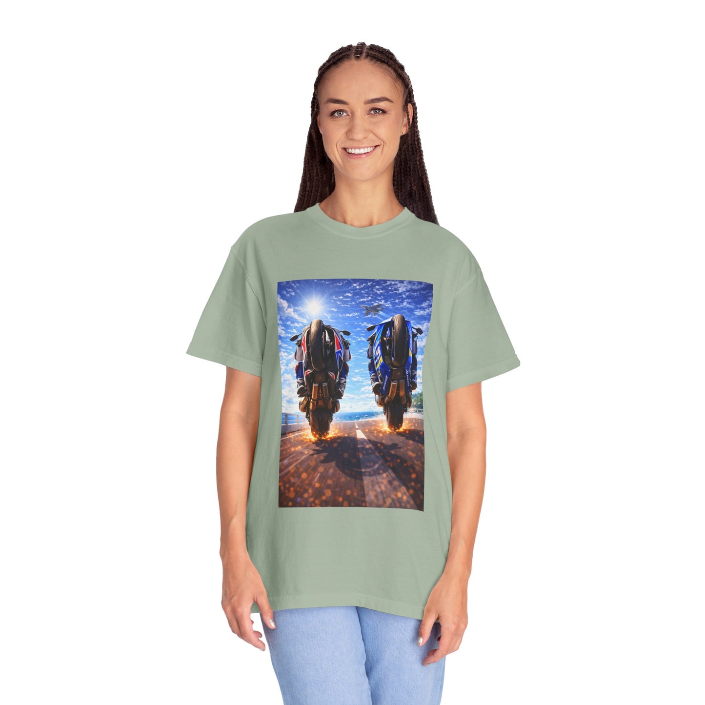 Motorcycle Sunset T-Shirt — Two Bikes Riding Into the Horizon