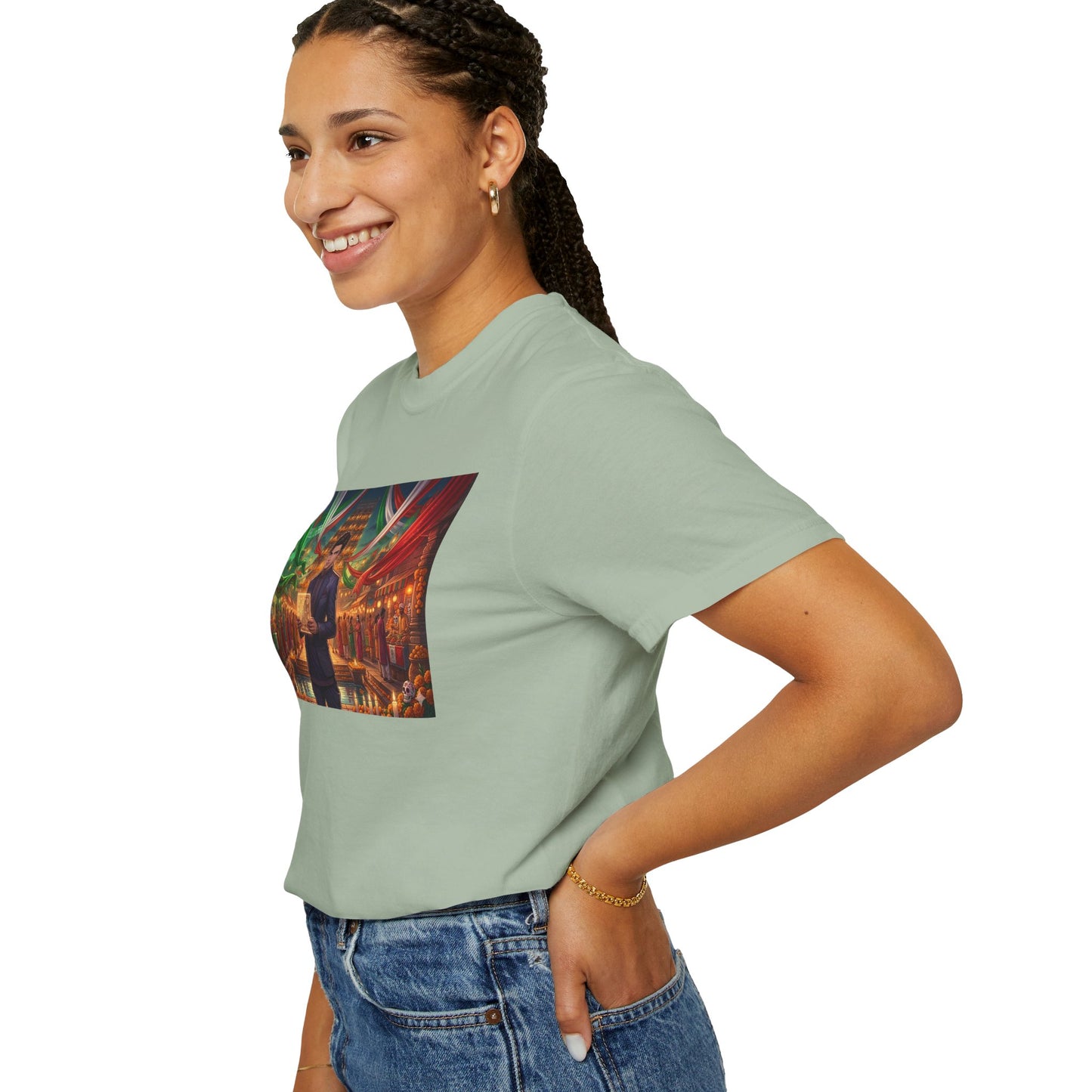 T-Shirt — Dragon Temple Night Scene Graphic Tee (Monk with Dragons)