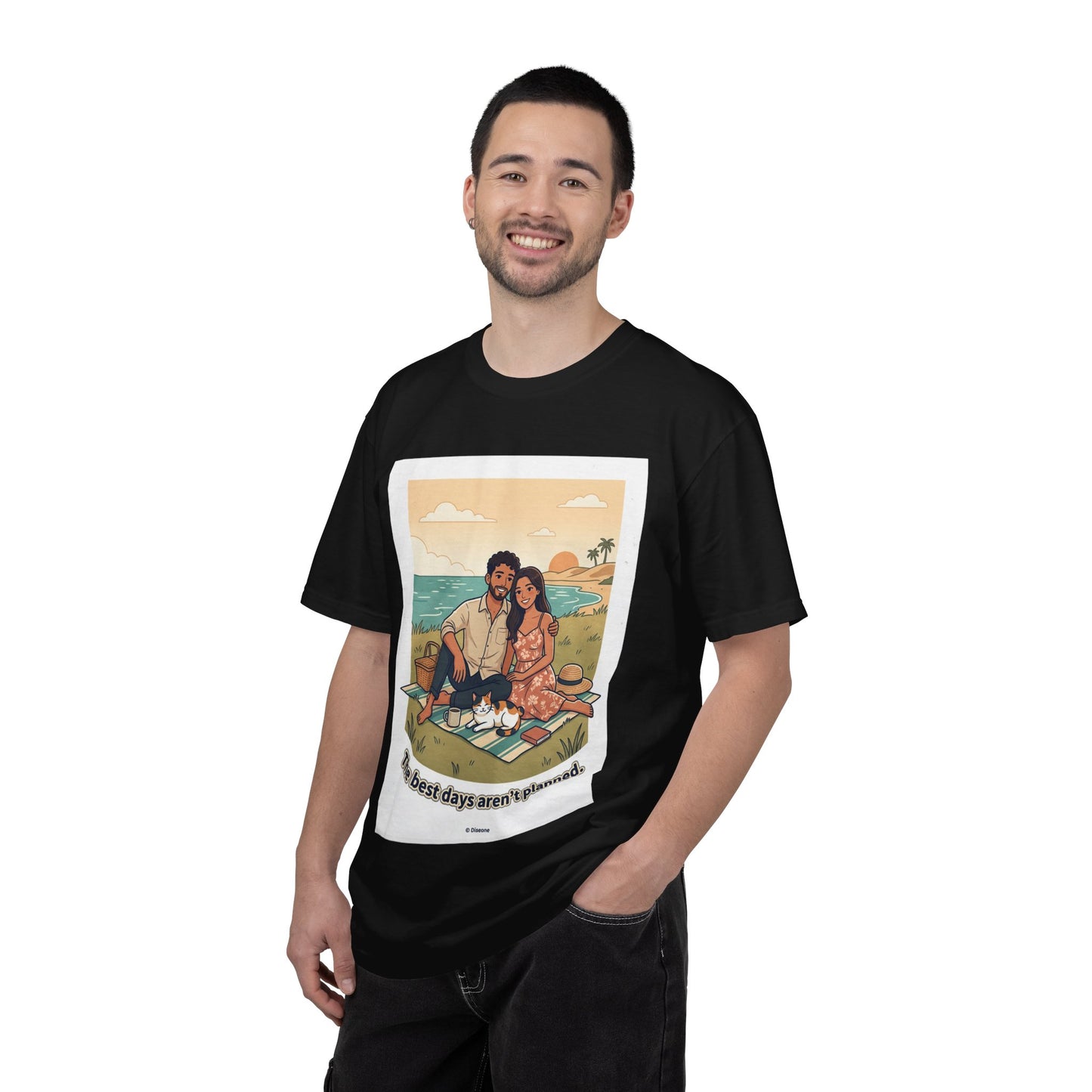 Beach Picnic Couple T‑Shirt — “The best days aren’t planned.” Relaxed Vacation Tee