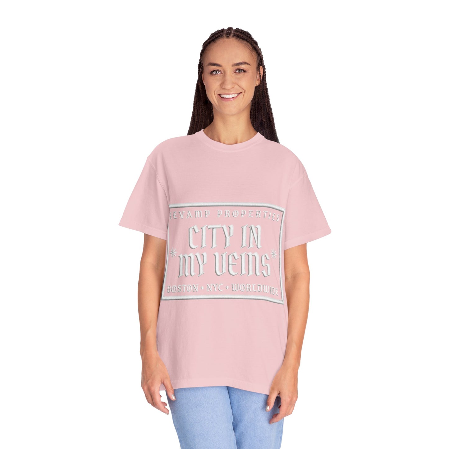 City In My Veins T‑Shirt — Vintage Cityscape Tee (Boston • NYC • Manchester)