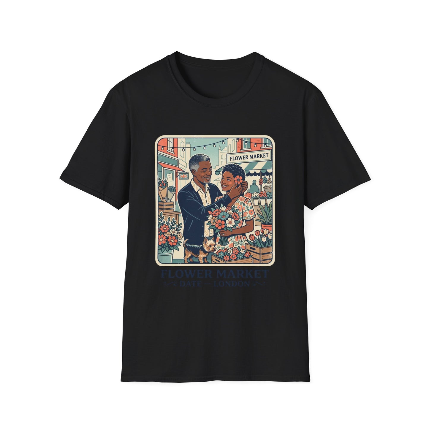 Flower Market Date — London T-Shirt — Retro Couple Floral Market Graphic Tee