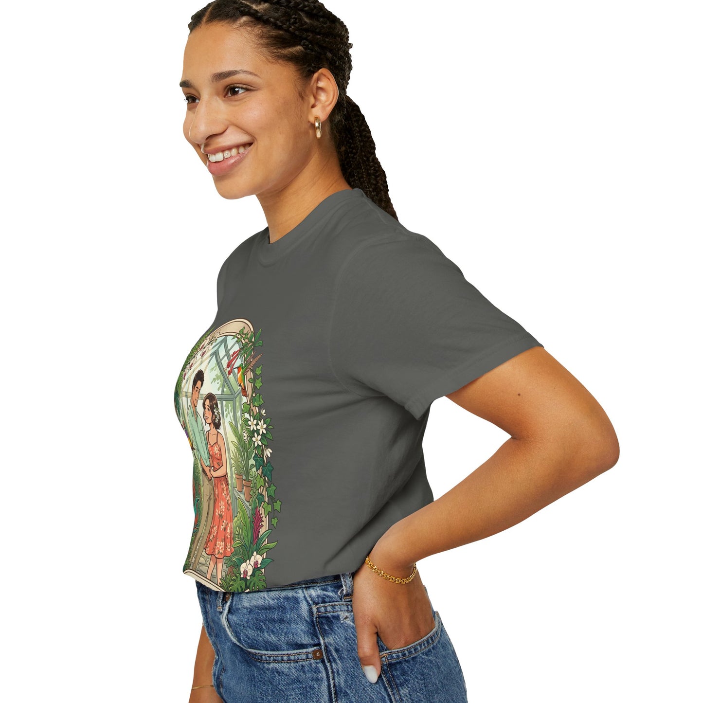 Romantic Greenhouse Couples T-Shirt — “Love Grows Where We Nurture It”