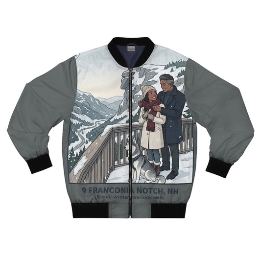 Couple in Snow Bomber Jacket — Winter Scenic AOP Outerwear