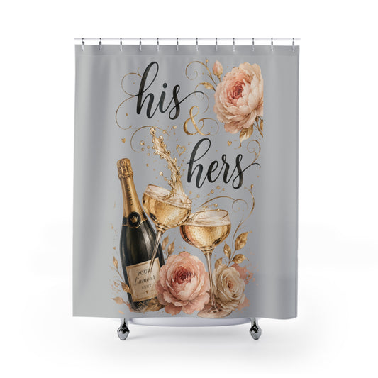 Blossoms & Bubbles Shower Curtain – Floral Champagne Couples Bathroom Decor