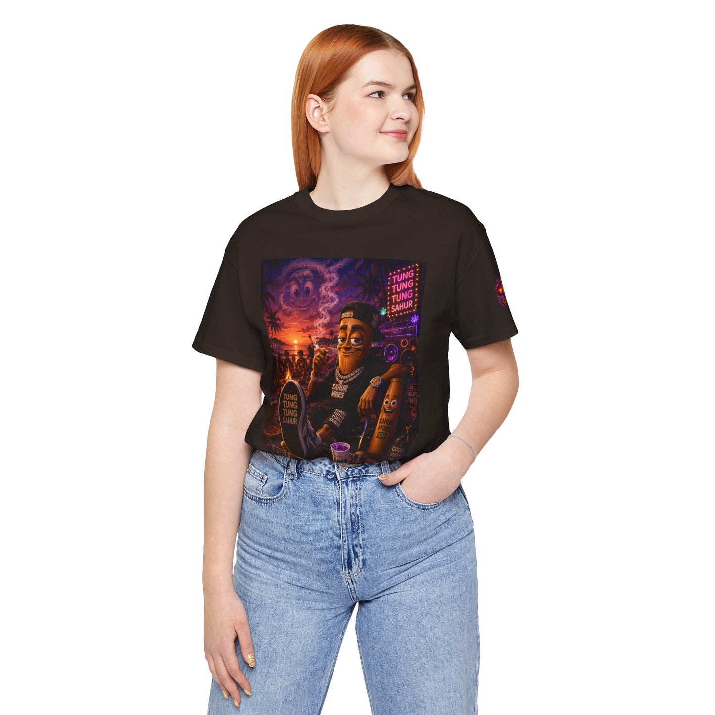 Tung Tung Tung Sahur Laid-Back Nightlife Graphic Tee — "Things Take Time" Urban Cartoon Design