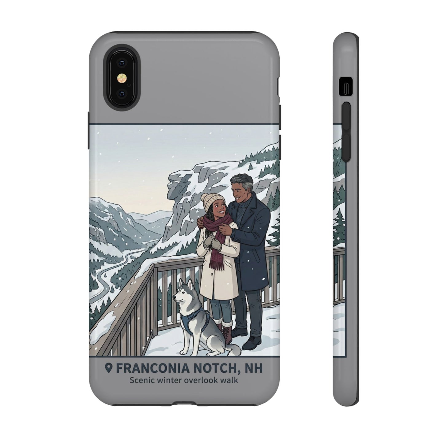 Winter Scenic Phone Case — Franconia Notch NH Couples & Husky Design