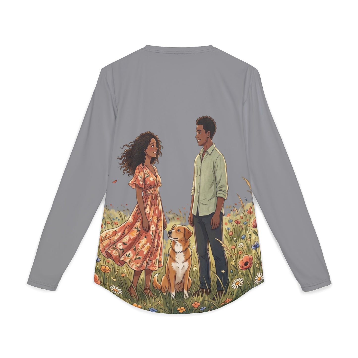 Romantic Couple & Dog Long Sleeve Shirt — Sun Protection AOP