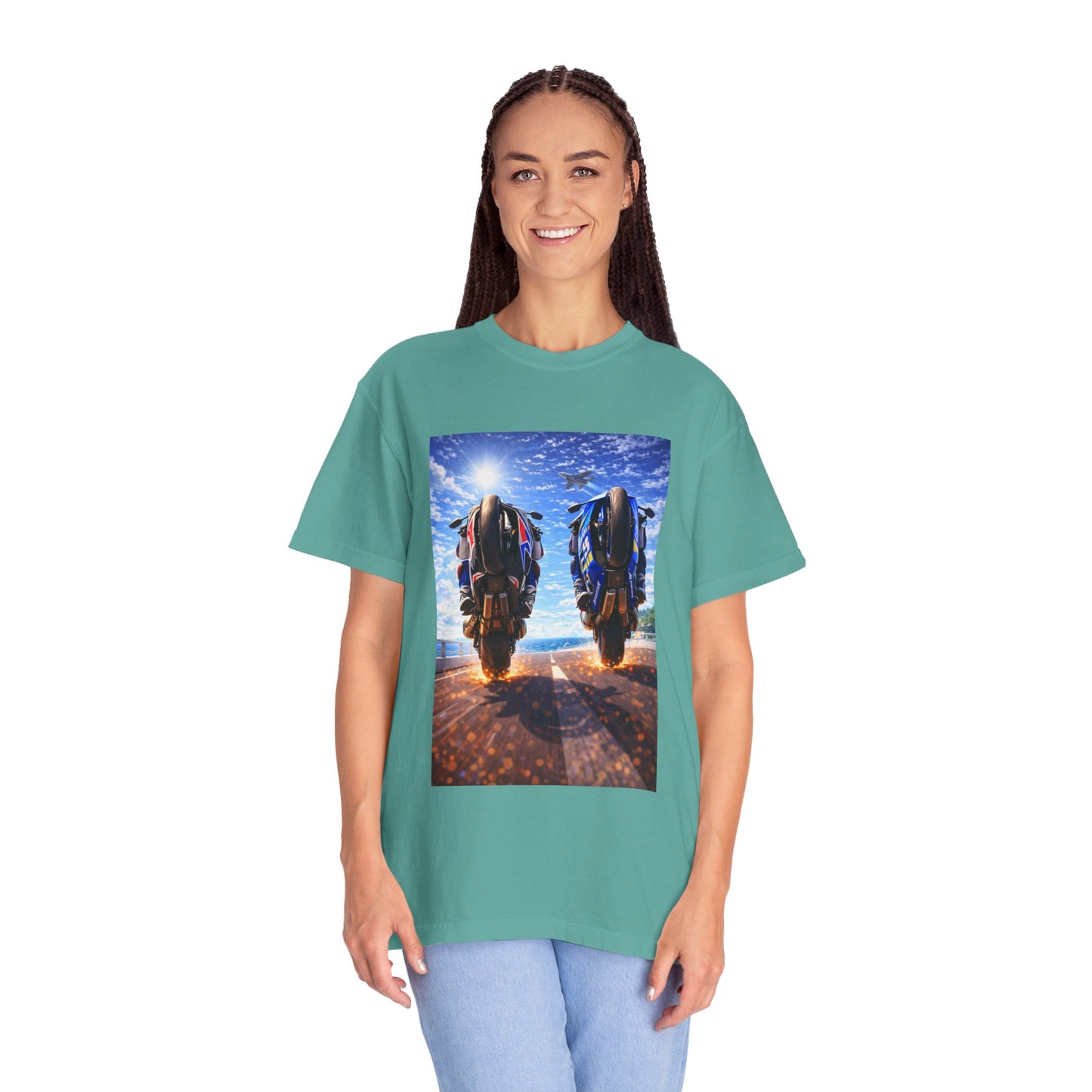Motorcycle Sunset T-Shirt — Two Bikes Riding Into the Horizon