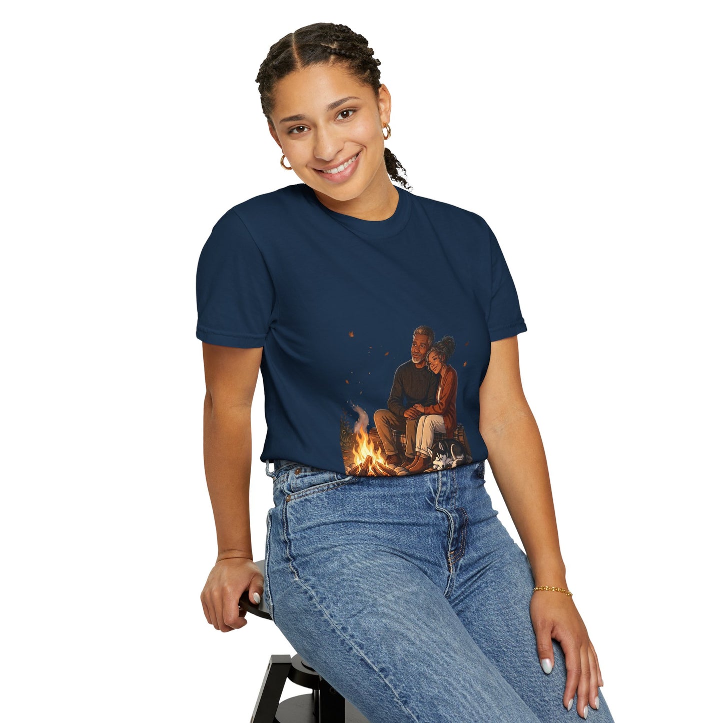 Midnight Firelight T-Shirt — Cozy Couple Campfire Graphic Tee