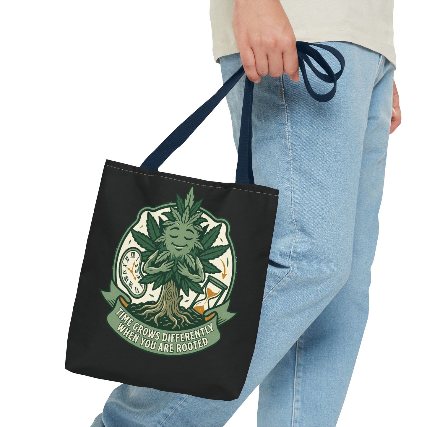 Rooted Tree Spirit Tote Bag — “Time Grows Different When You Are Rooted” Eco Tote
