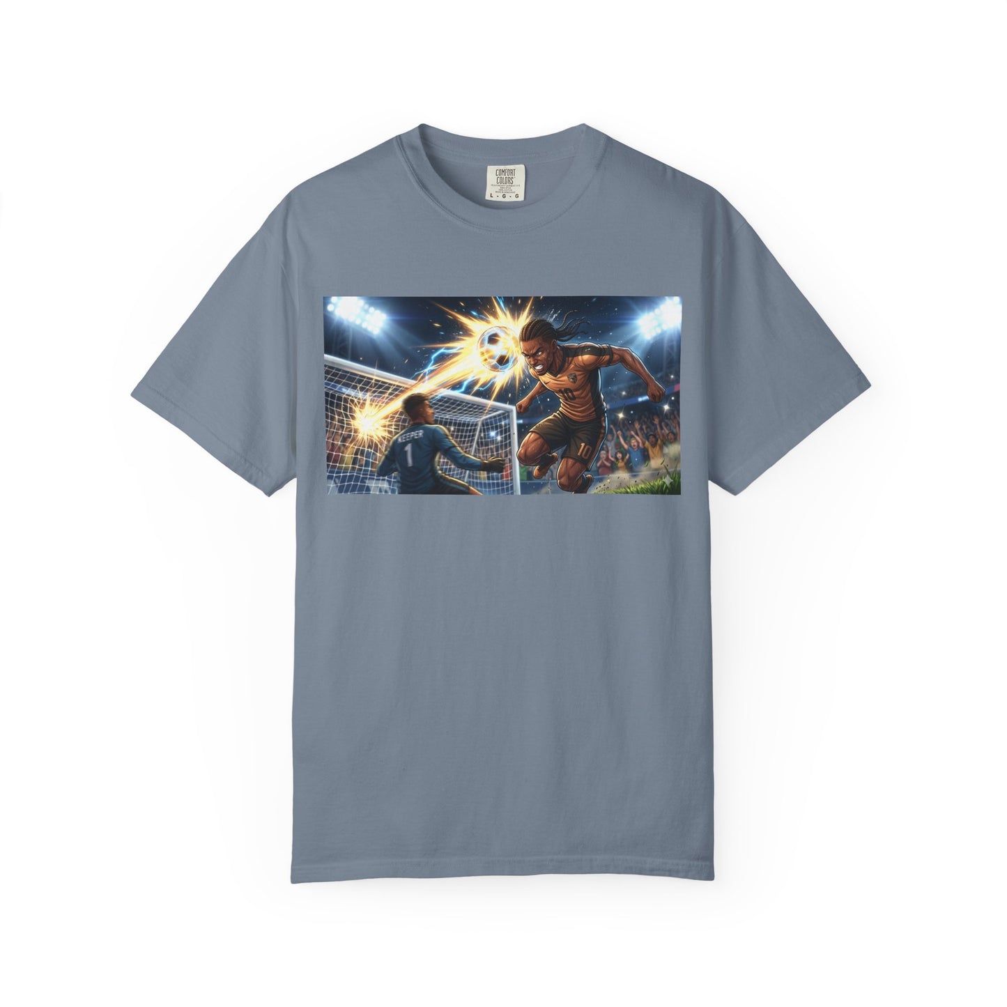 Soccer Goal Celebration T-Shirt — Action Football Scene Graphic Tee