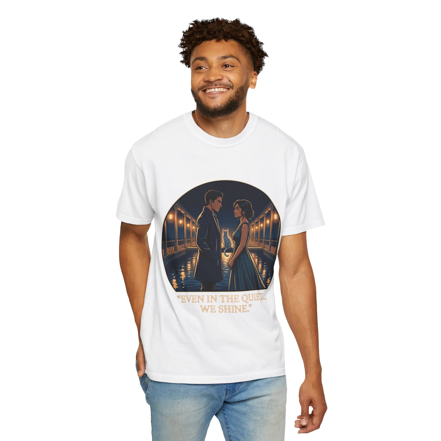 Romantic Night Stroll T-Shirt — "Even in the Quiet... We Shine" Graphic Tee