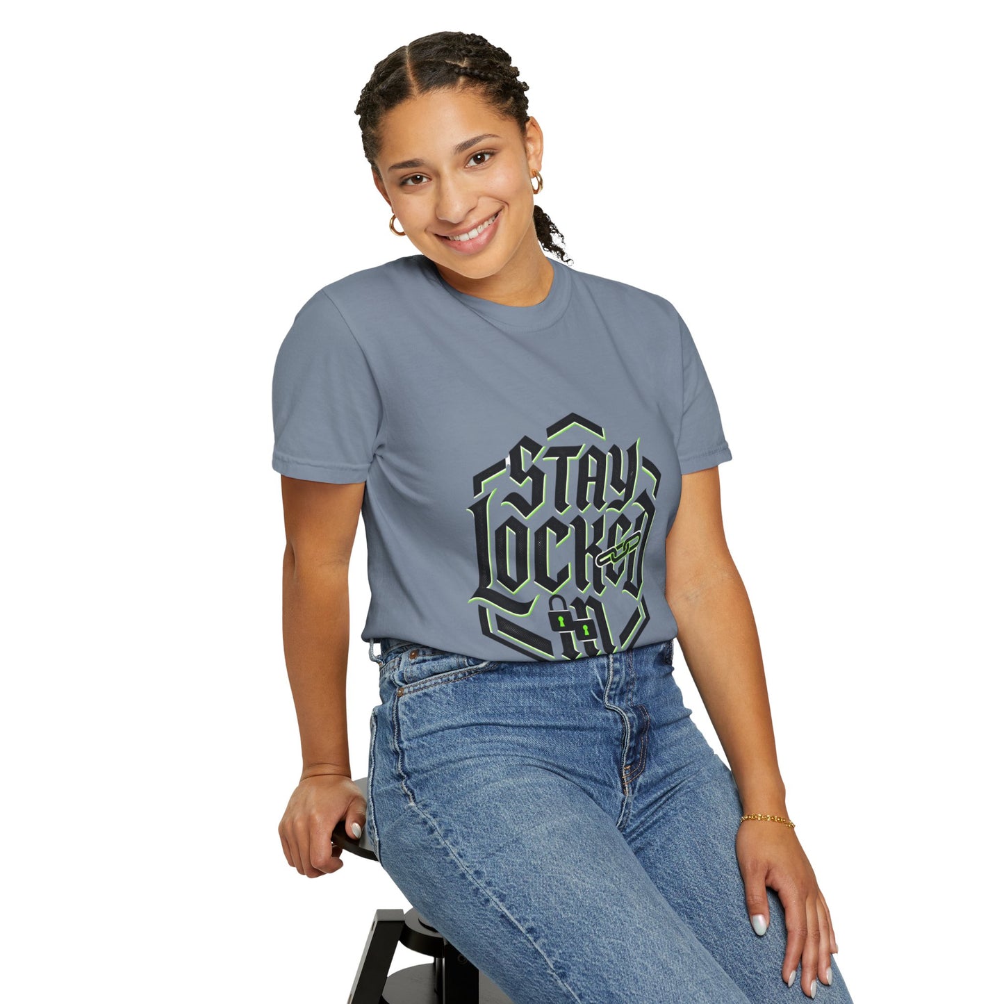 Stay Locked In T-Shirt — Bold Gothic Logo Tee