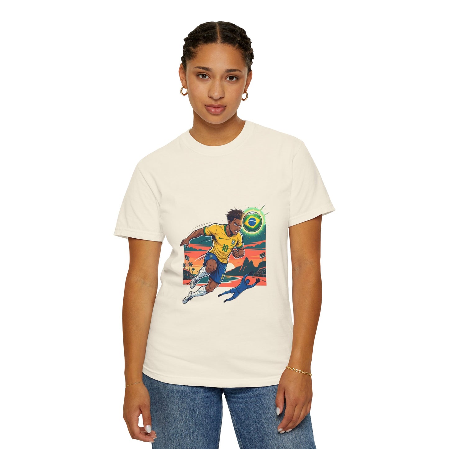 Brazil Soccer Player Graphic T-Shirt — Retro Sunset Football Tee