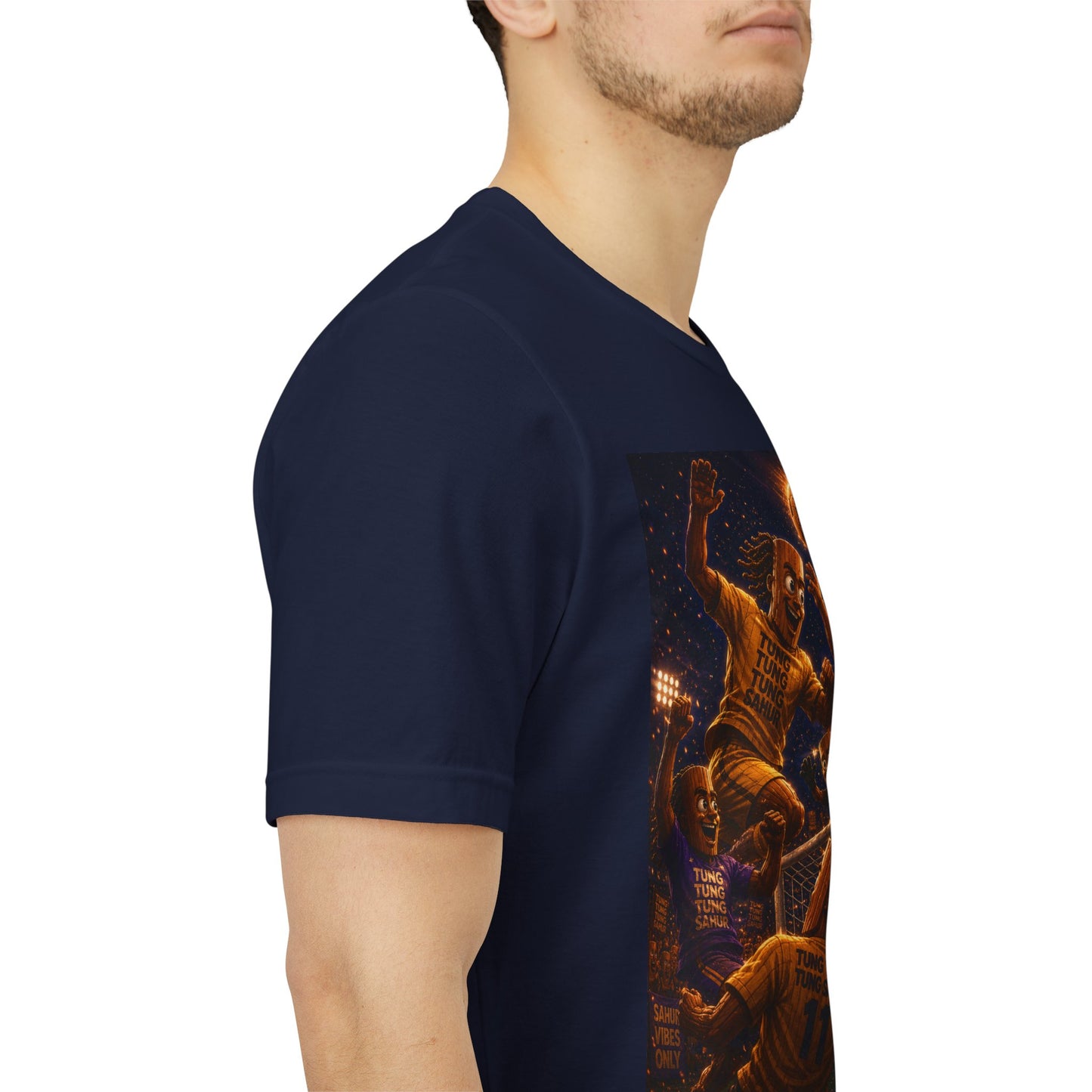Tung Tung Tung Sahur Header Goal Soccer Action Graphic Tee — Team Court Night Design