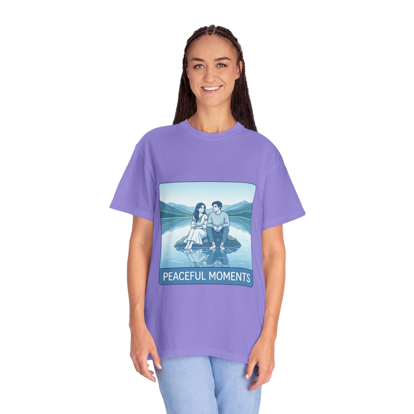 Peaceful Moments Tee — Couple Sitting by Lake Graphic T-Shirt