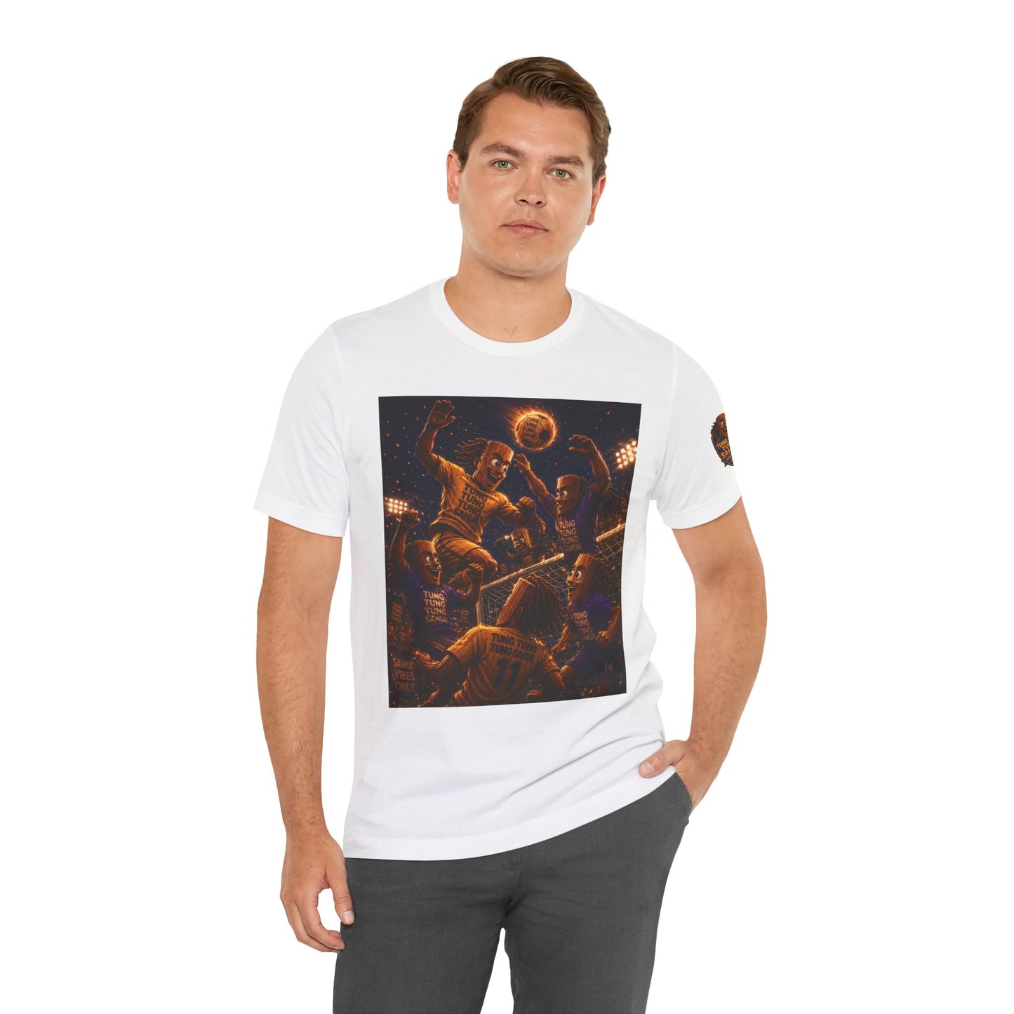 Tung Tung Tung Sahur Header Goal Soccer Action Graphic Tee — Team Court Night Design