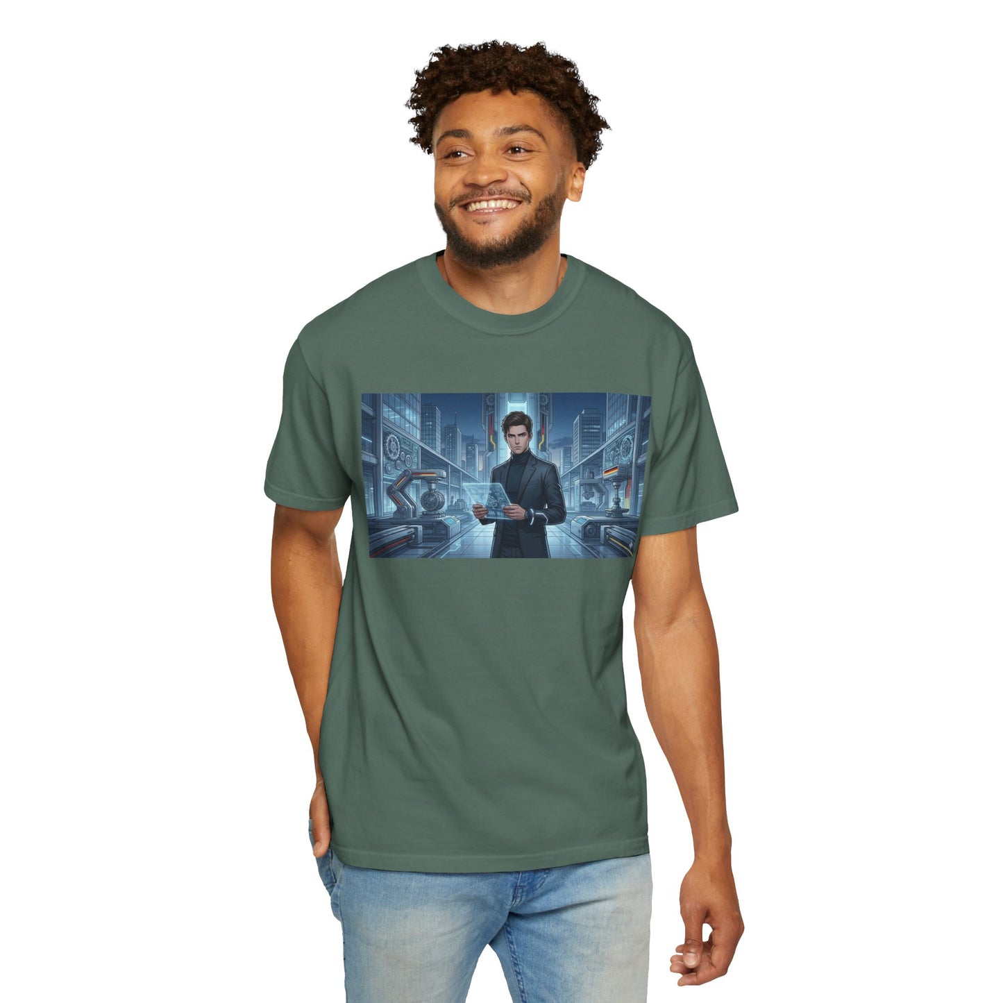 Cyberpunk Detective T-Shirt — Futuristic Noir Cityscape Graphic Tee