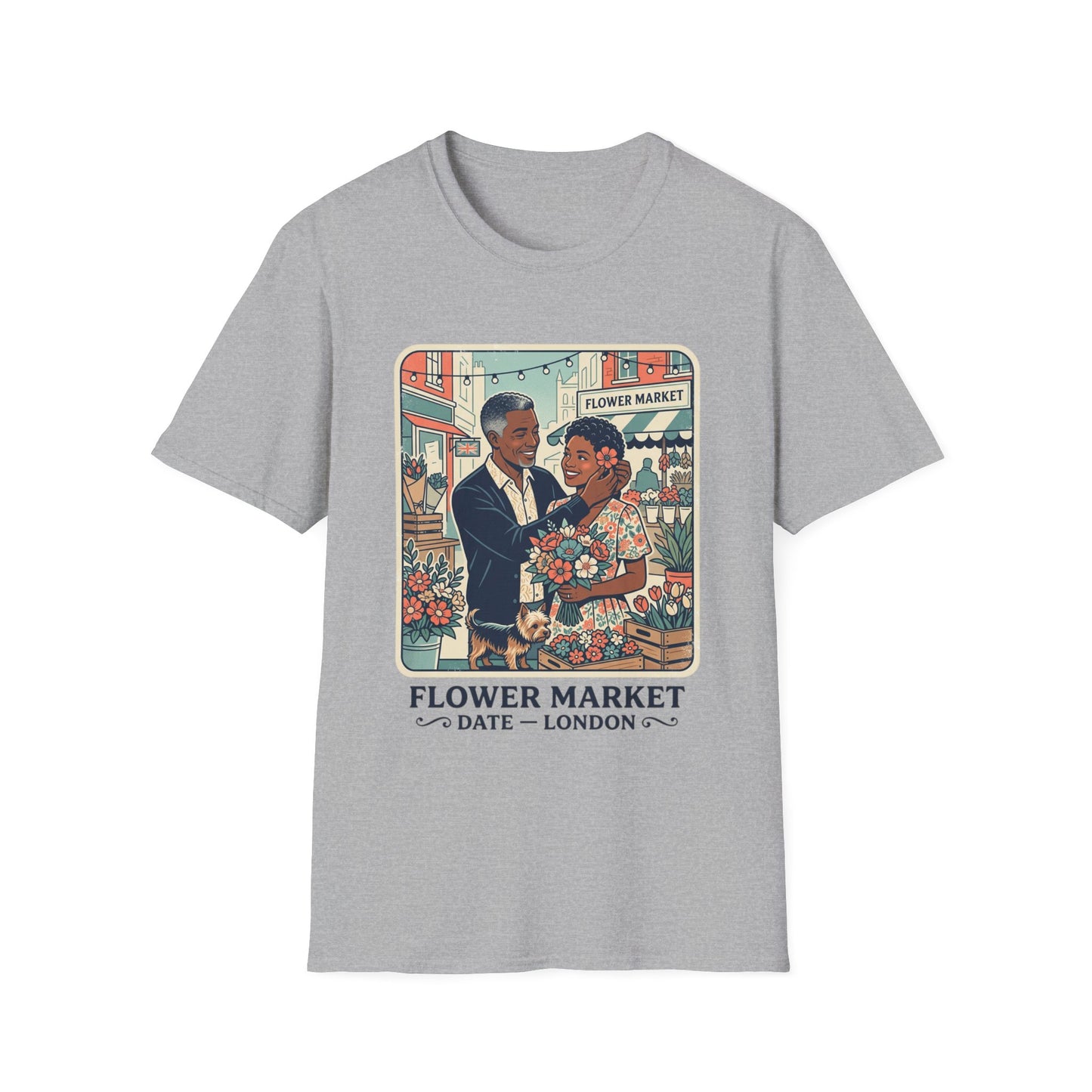 Flower Market Date — London T-Shirt — Retro Couple Floral Market Graphic Tee