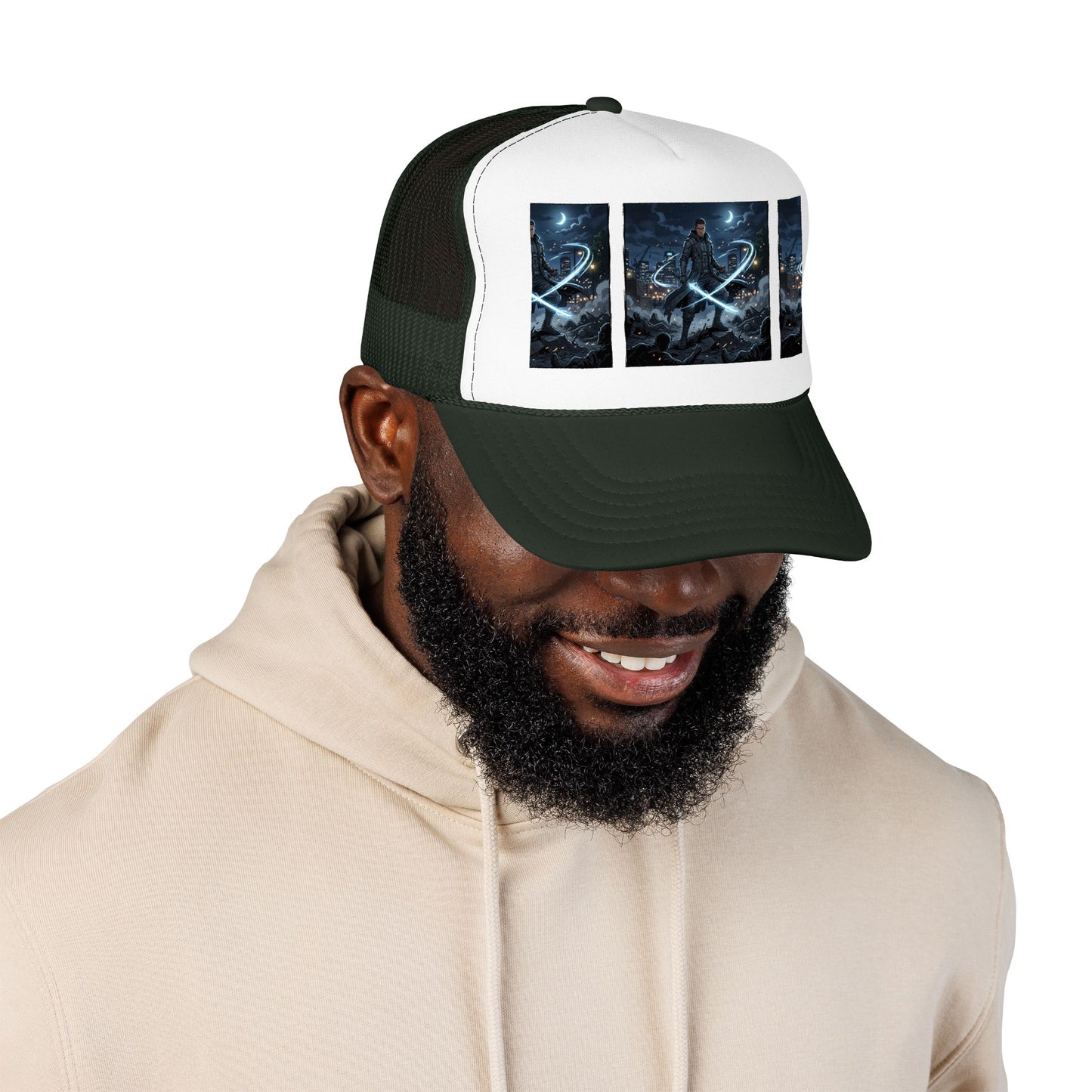 Trucker Hat — Neon Samurai Triptych Foam Trucker Cap