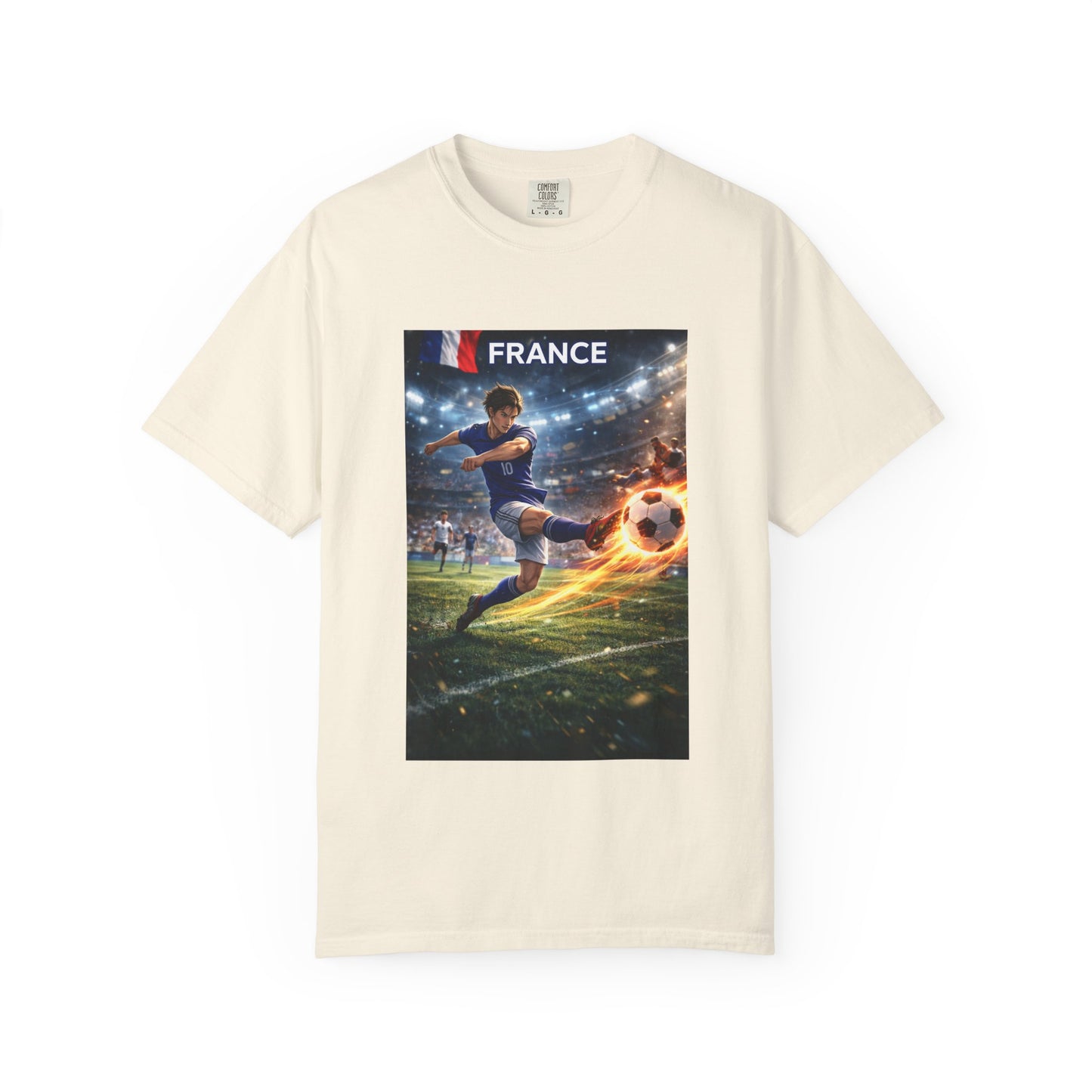 France Soccer Player Graphic T-Shirt — Football Kick Stadium Design