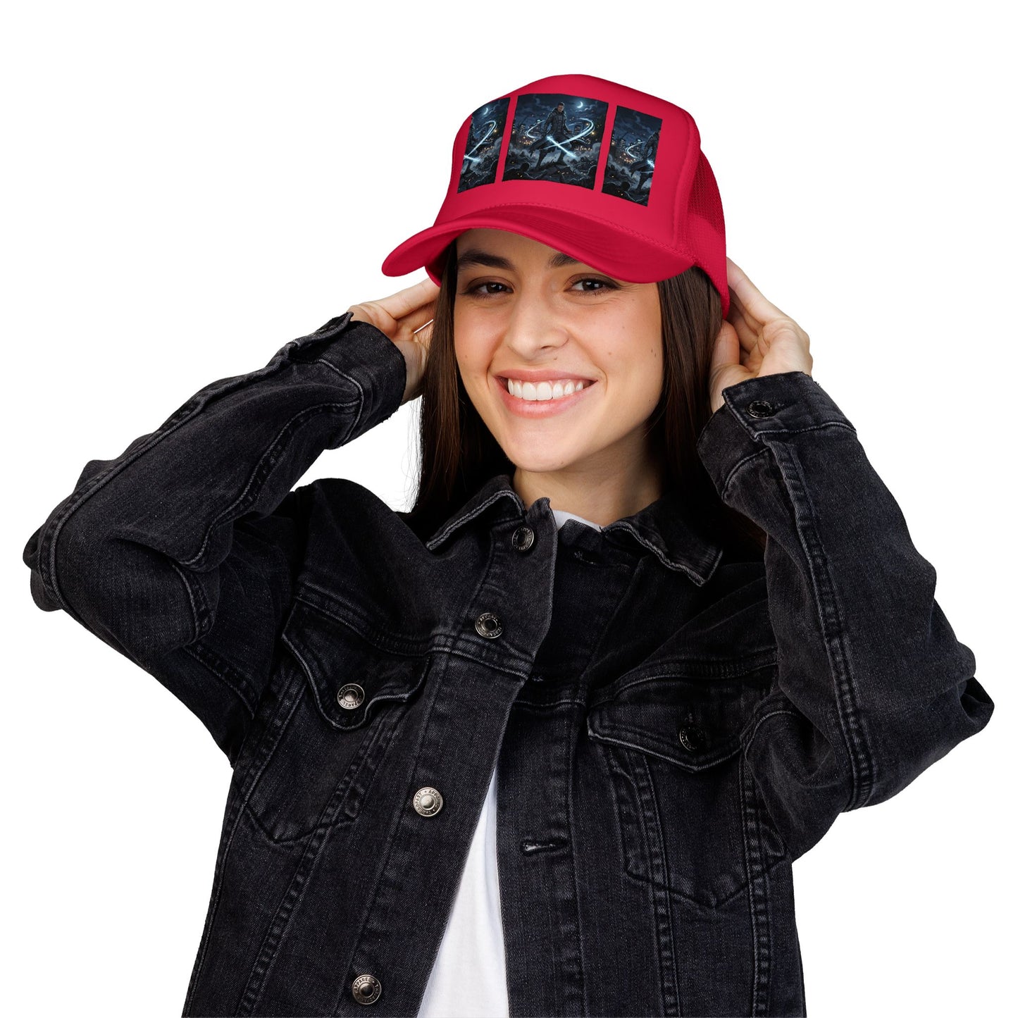 Trucker Hat — Neon Samurai Triptych Foam Trucker Cap