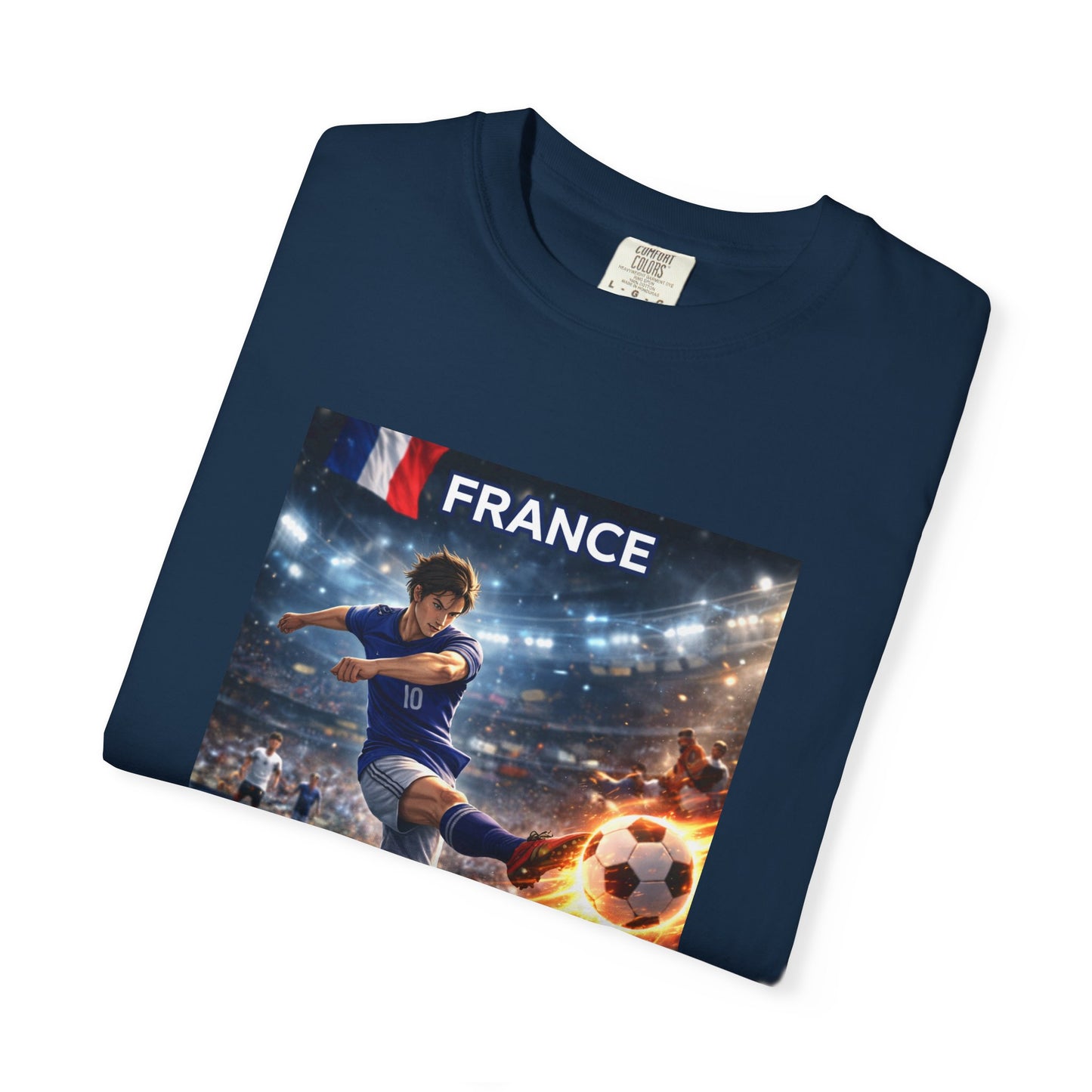 France Soccer Player Graphic T-Shirt — Football Kick Stadium Design