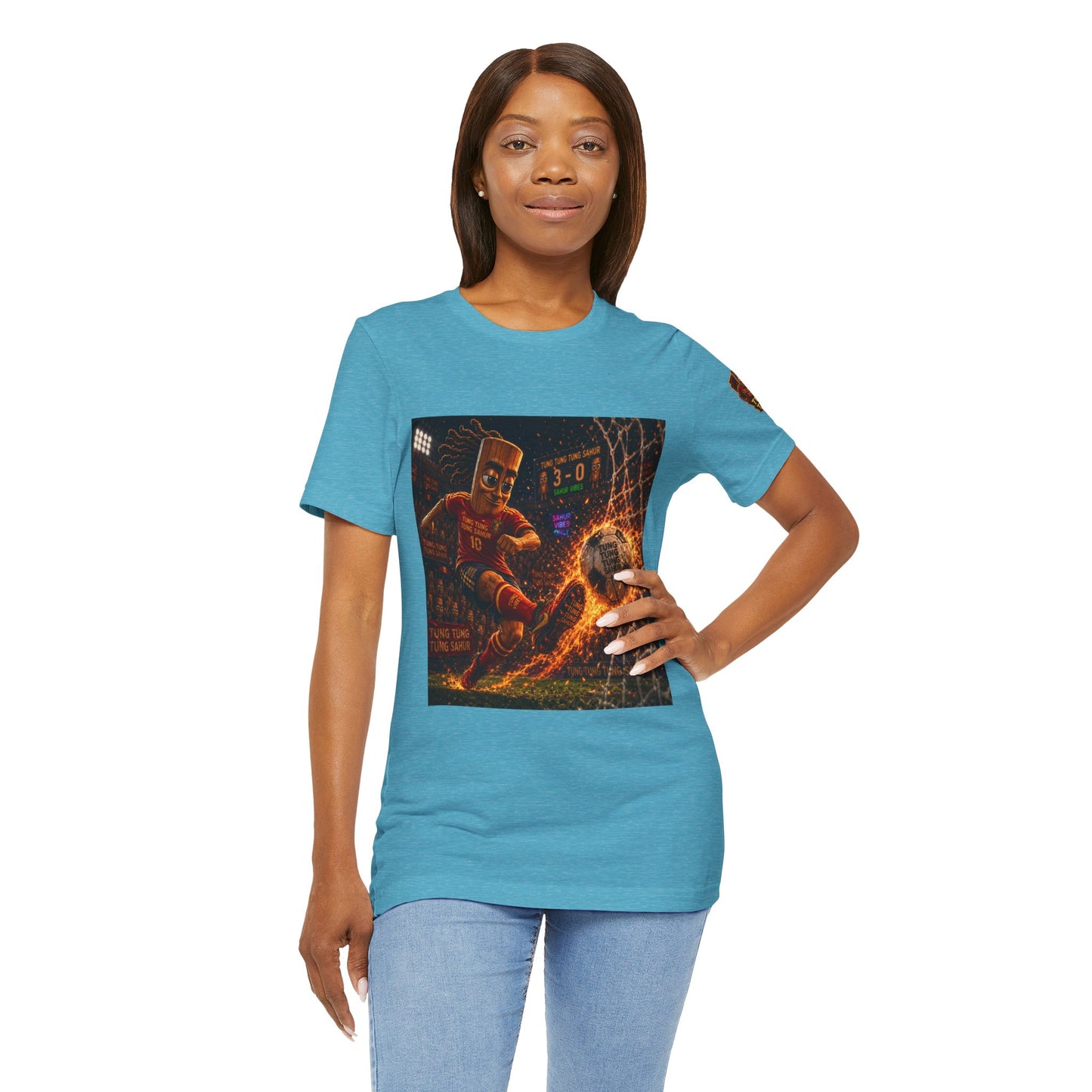 Tung Tung Tung Sahur Soccer Kick Firestorm Graphic Tee — ‘Goal’ Animated Kick Design