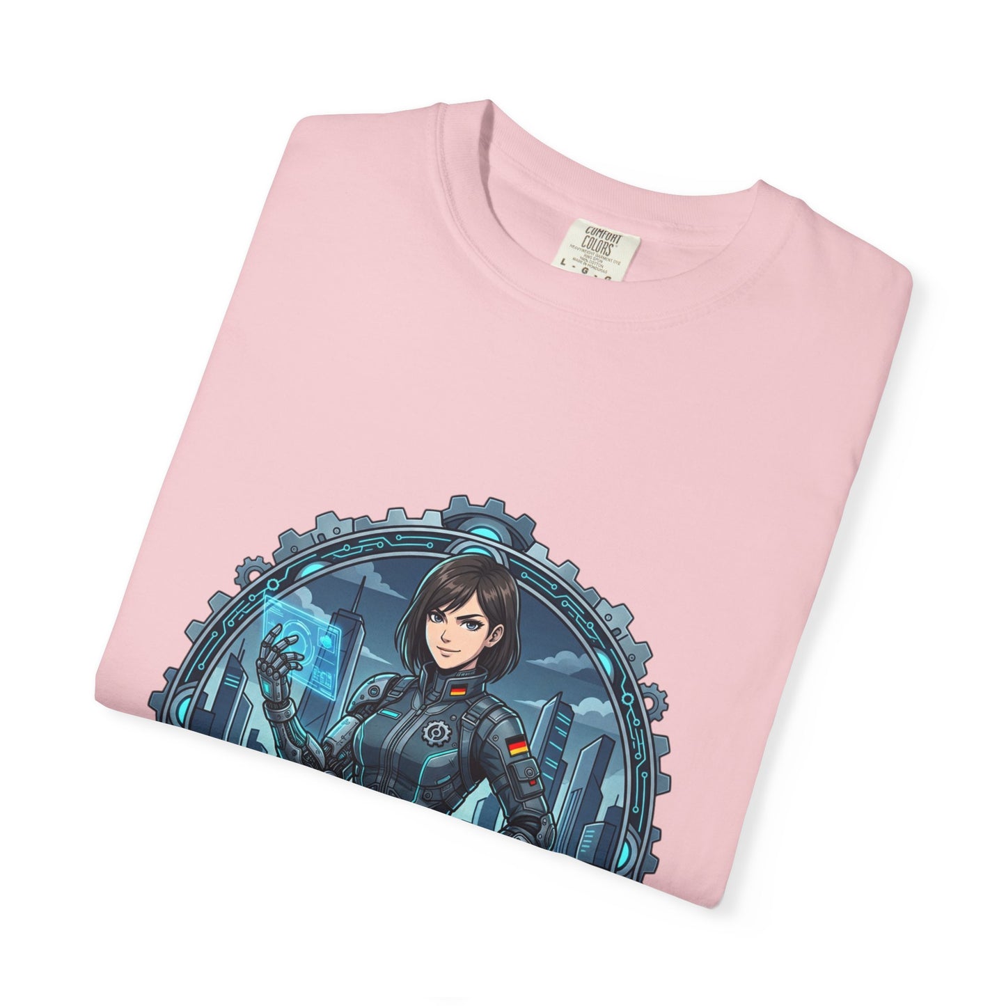 Cyber Ninja Graphic T-Shirt — Futuristic Female Warrior Illustration